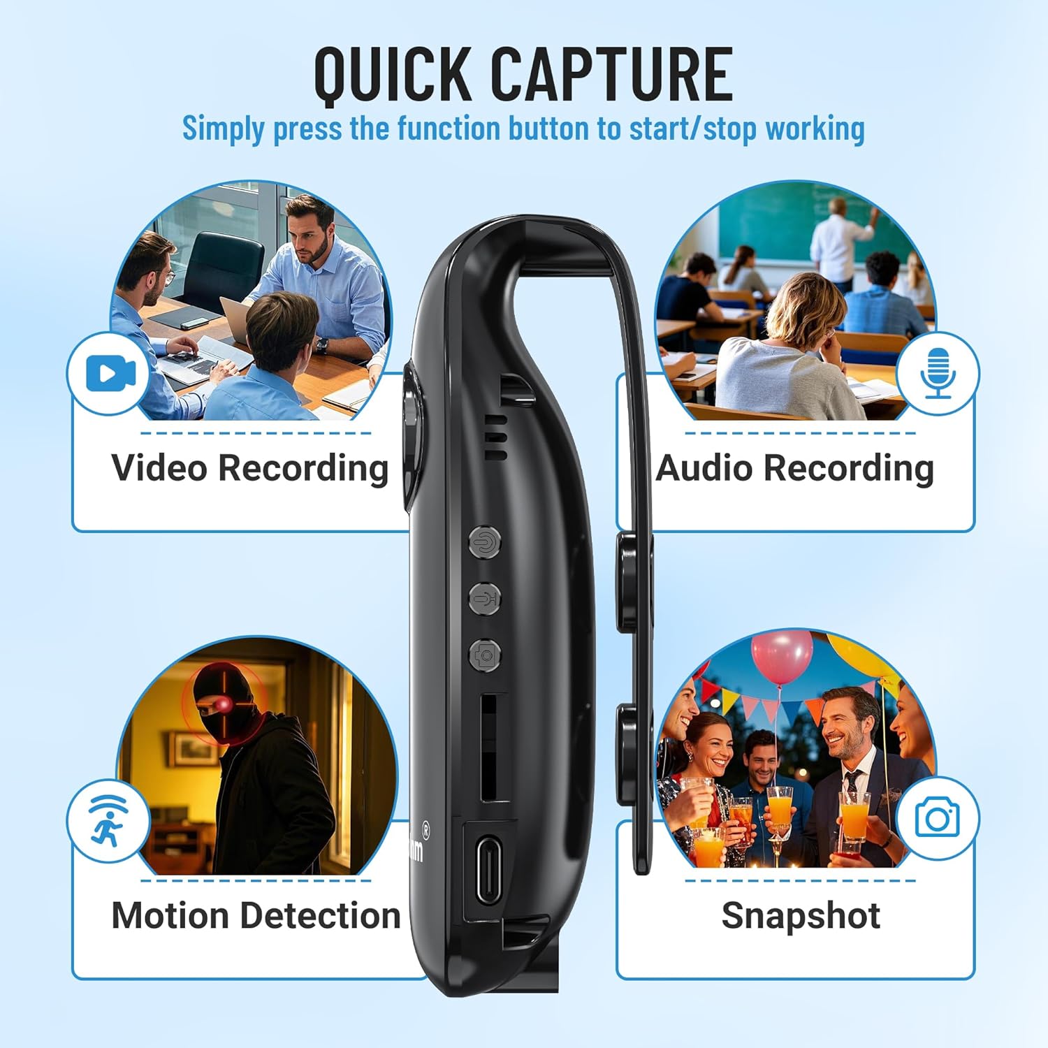 Detalle de Meoilkolnm GH77 Mini Body Camera with 1080p FHD Video, 64GB – Compact POV Recorder for Cycling and Pets