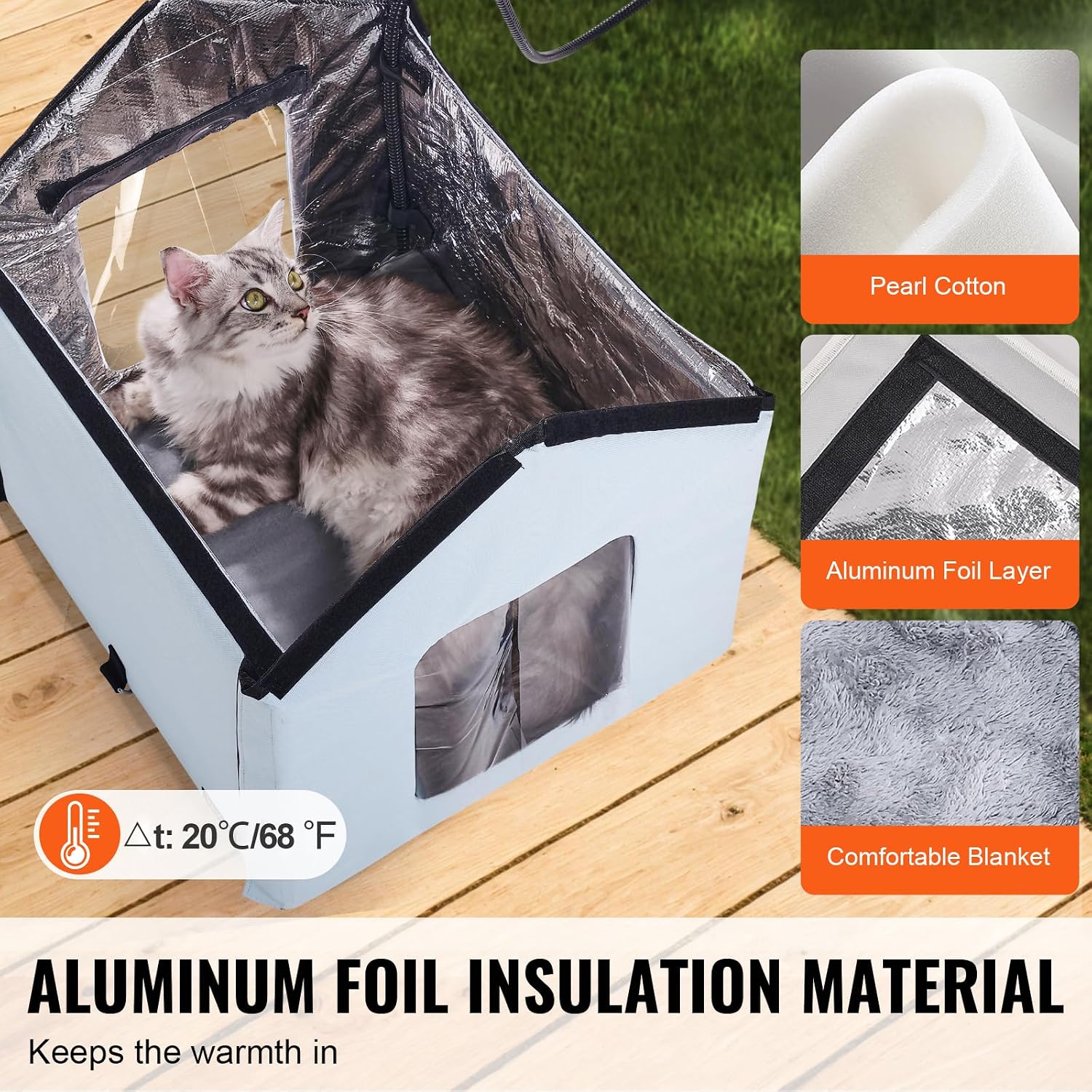 Detalle de VEVOR Cuccia per gatti riscaldata all'aperto: rifugio caldo e resistente con tappetino da 30 W