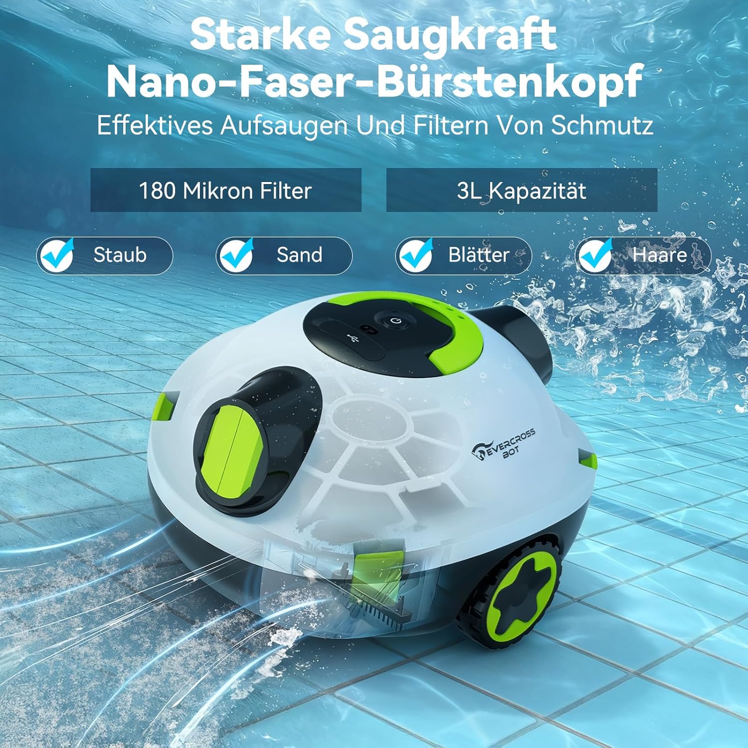 Thumbnail 3 de EVERCROSS BOT Y10 Poolroboter – zuverlässige Bodenreinigung für große Becken bis 120 m²
