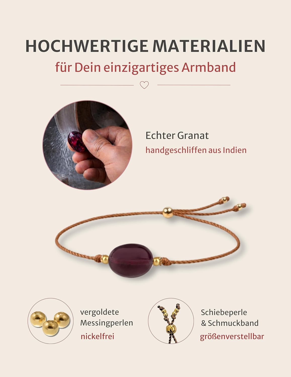 Detalle de happymaker Mutmacher Geschenk – Edelstein Armband mit Spruchkarte und Geschenkverpackung