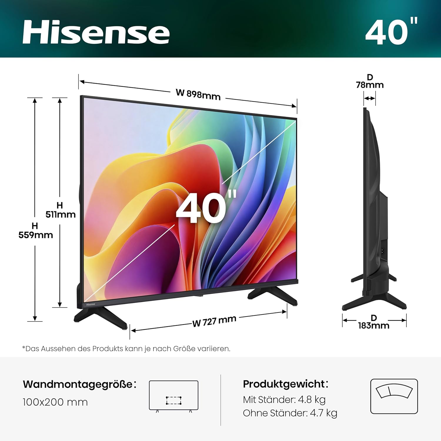 Detalle 2 de Hisense 40E4DS – 40 Zoll Smart TV mit Natural Colour Enhancer, Dolby Audio und Game Mode