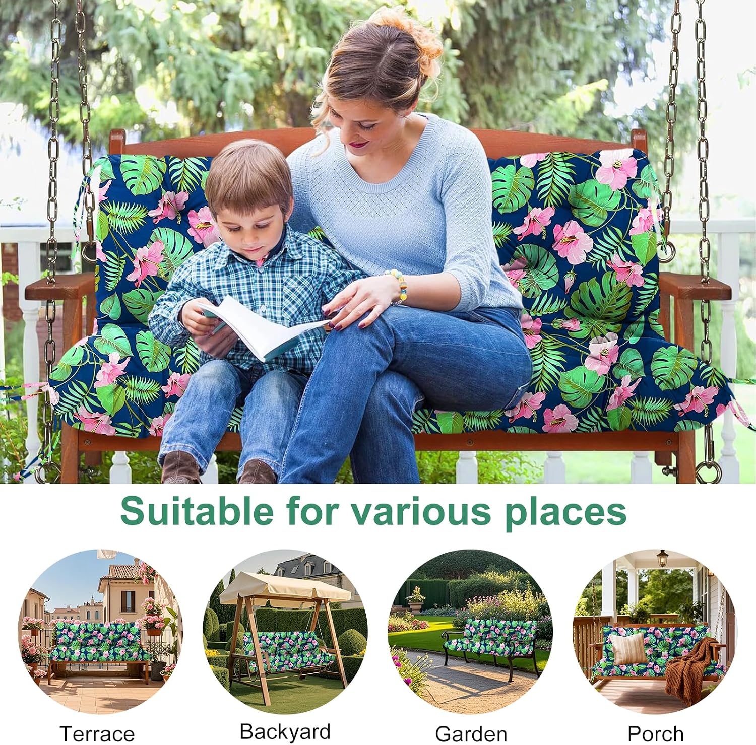 Thumbnail 4 de Amdieu Garden Swing Cushions 3 Seater – 12cm Thick, Orange, with Backrest, 8 Ties, Waterproof Bench Cushions for Outdoor Furniture