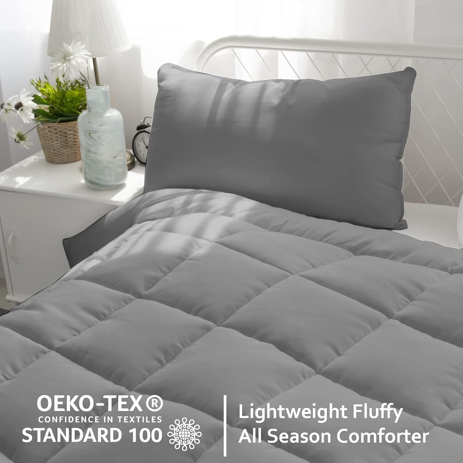 Detalle de Moonsea MOON10769T Down Alternative Comforter, Queen 88" x 88", Gray