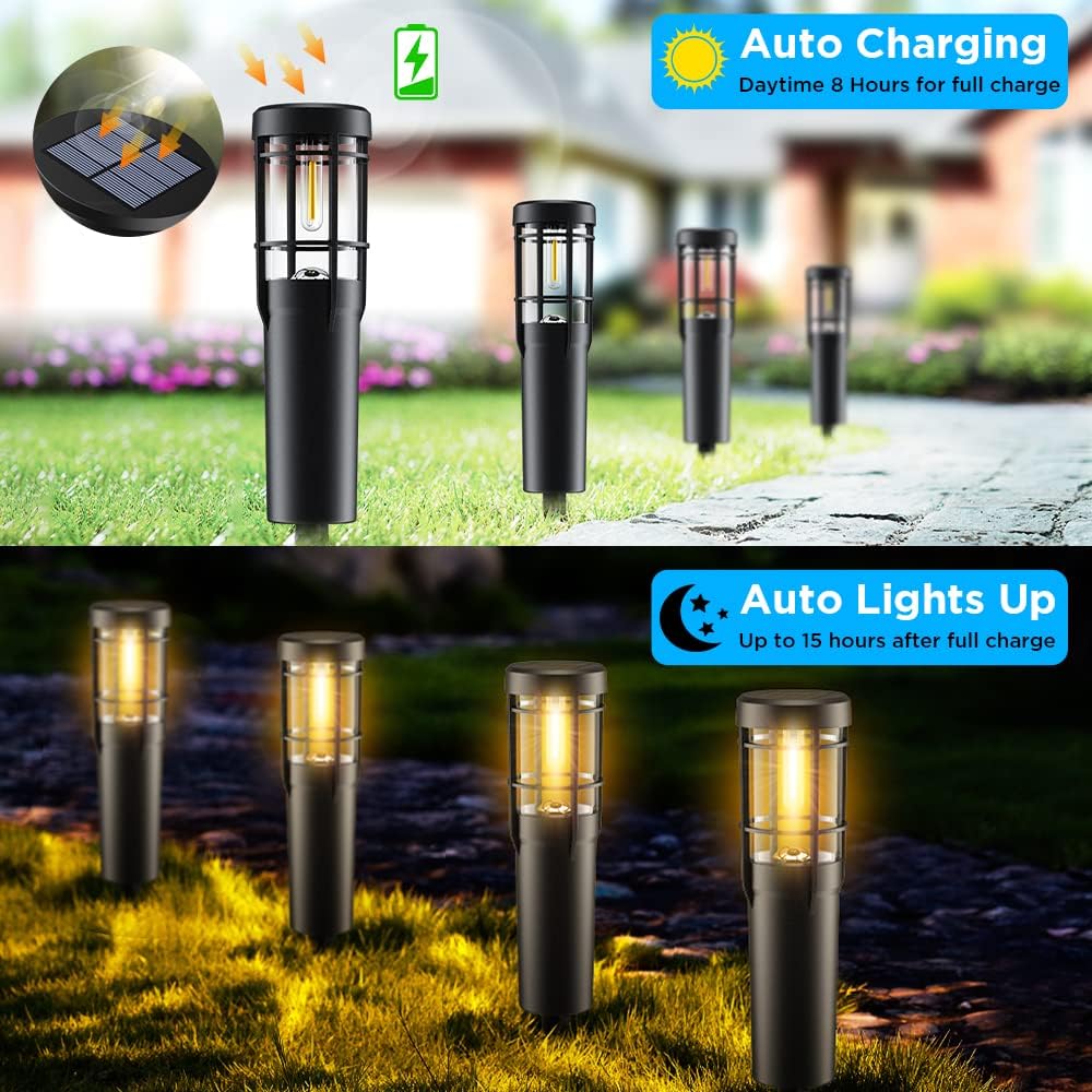 Detalle 2 de Ainostone Solarlampen 4er-Set mit 900 mAh Akku, warmweißen LEDs und Erdspieß (IP65, für Außen)