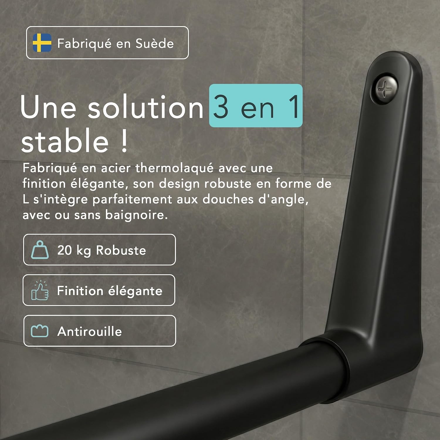 Detalle 1 de Erica Tringles rideau douche angle 70x90