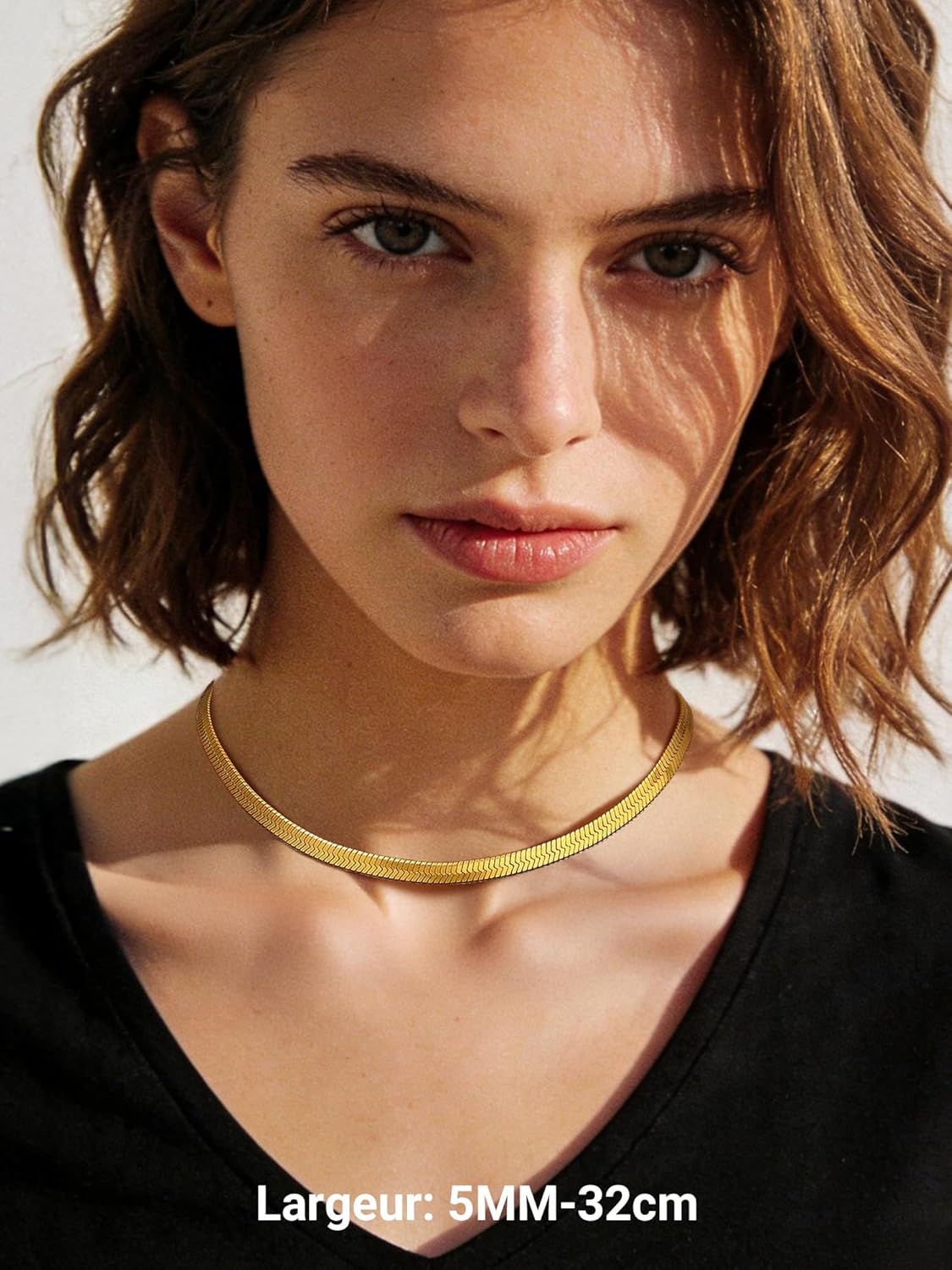 Thumbnail 1 de PROSTEEL collier ras du cou femme en acier inoxydable 316L plaqué or jaune et mailles miroir (5 mm)