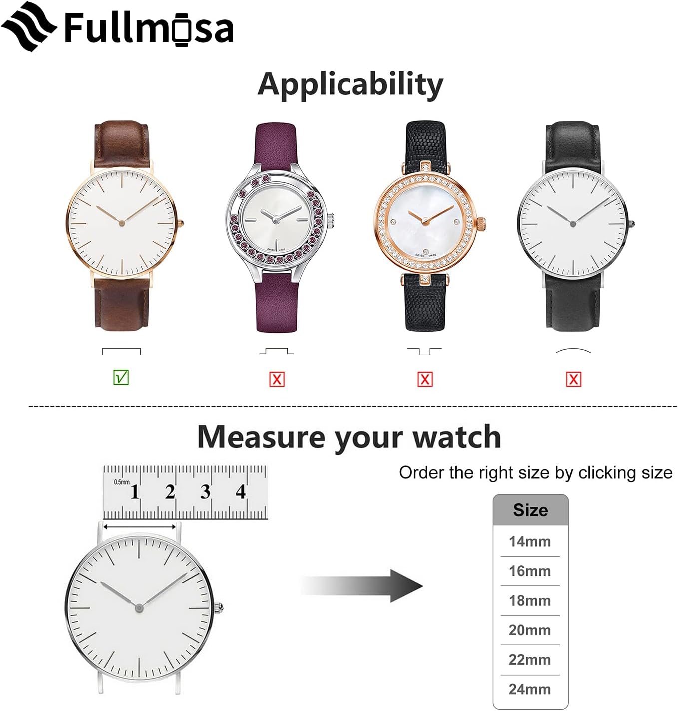 Detalle 2 de Fullmosa 20 mm Uhrenarmband aus Leder – kompatibel mit Samsung Galaxy Watch (7/6/5/4), Watch6 Classic & Garmin Vivoactive/Venu SQ