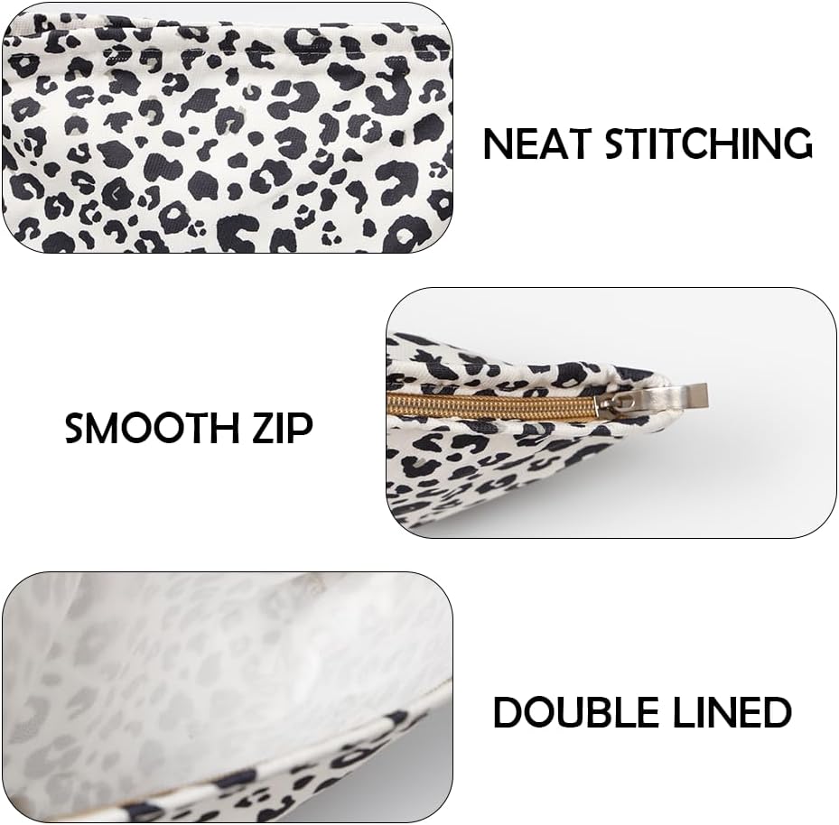 Detalle 2 de Neikafan Leopard Print 3-Piece Cosmetic Bag Set: Large Canvas Toiletry Organisers for Travel