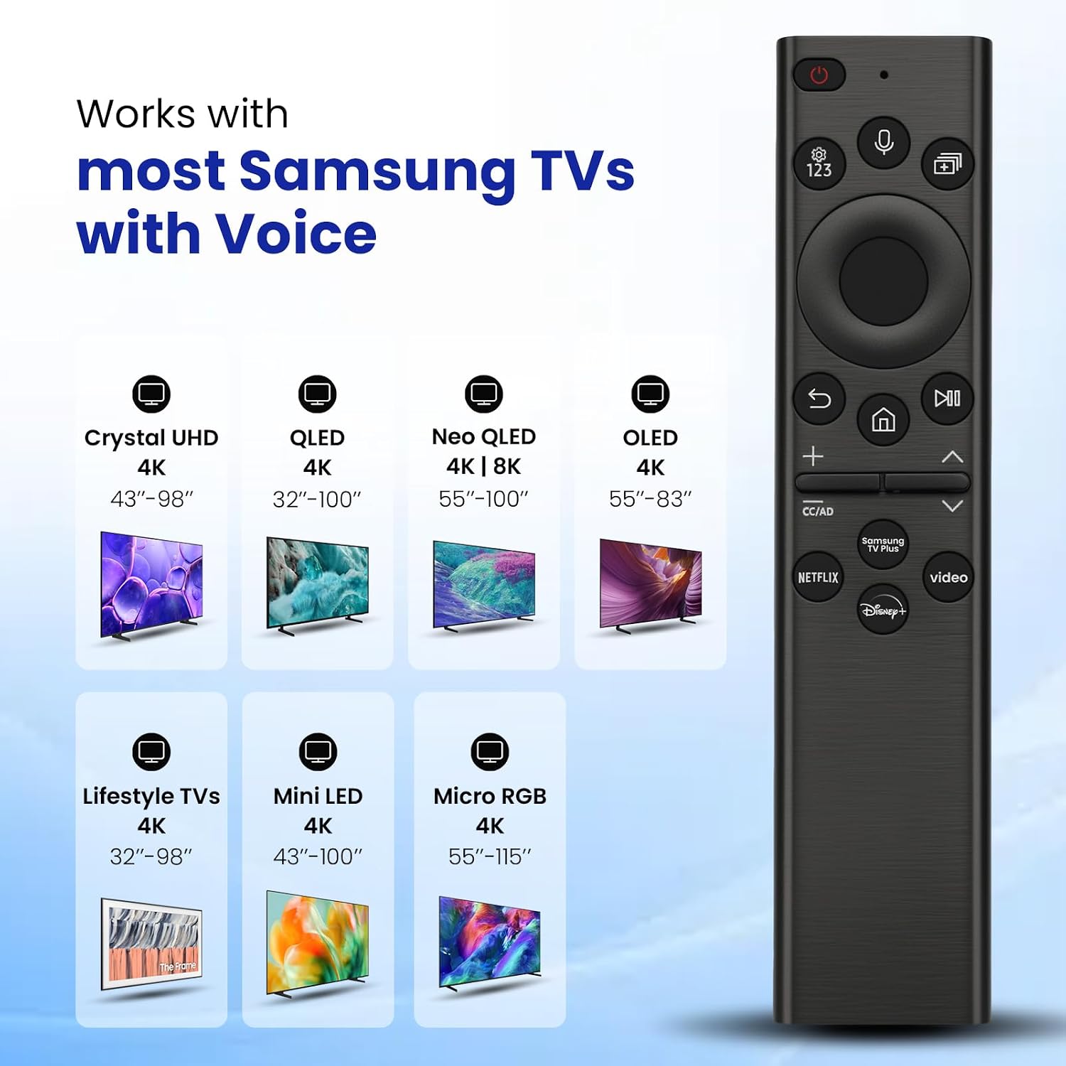 Detalle de Replacement Voice Remote for Samsung TV — Universal, 2019-2026 Compatibility with 1-Year Warranty