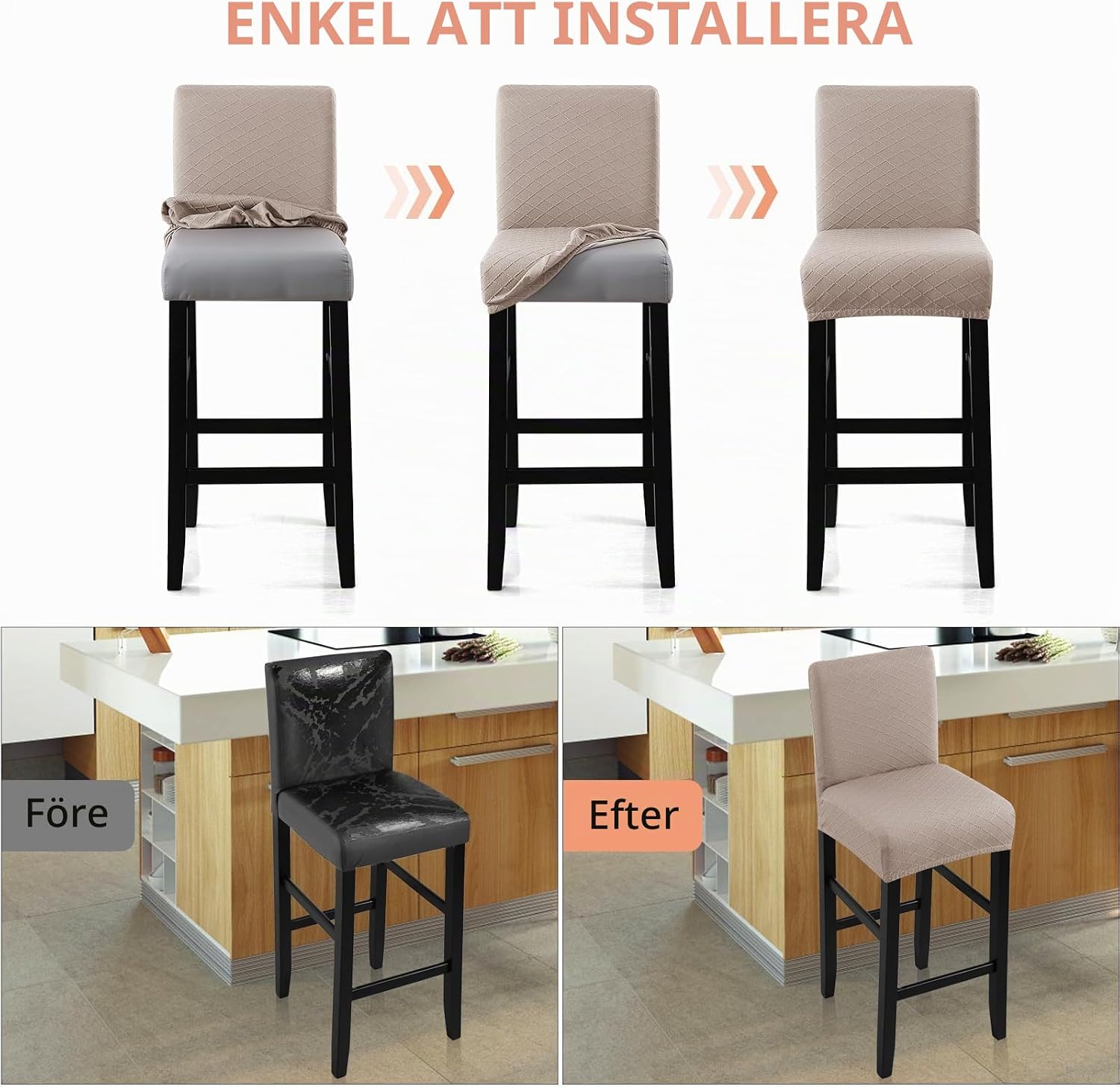 Detalle 1 de Fuloon vattentäta barstolsöverdrag med ryggstöd, 4-pack i kaki