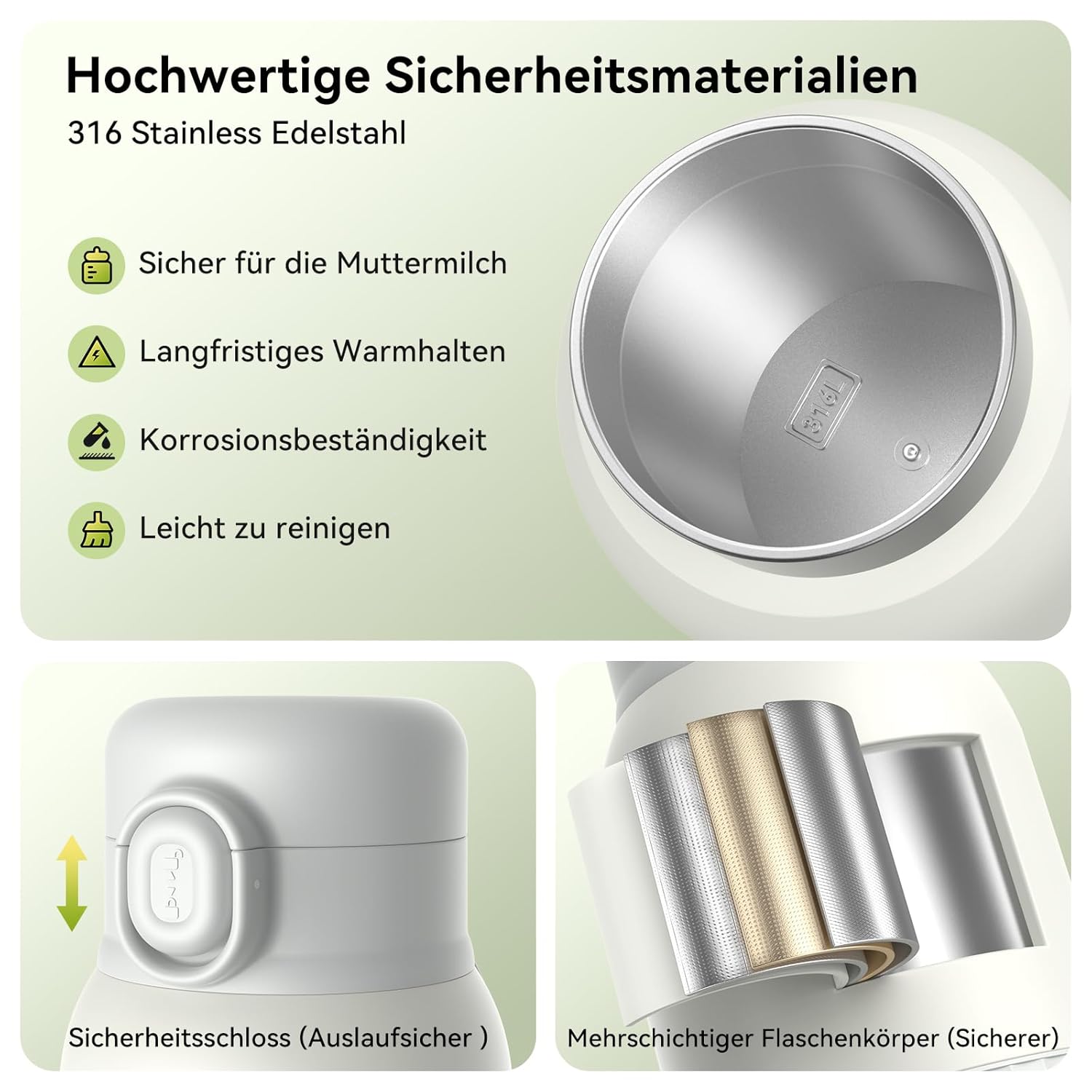 Detalle de APZOKI Tragbarer Flaschenwärmer – 380 ml interner Akku, 10.000 mAh, USB-C, 100 W Schnellaufheizung