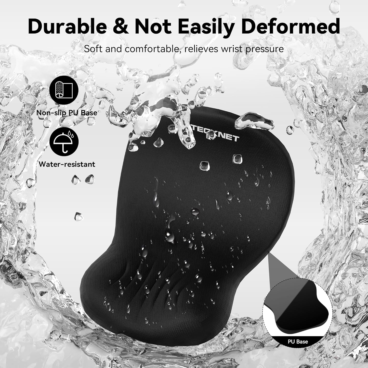 Thumbnail 2 de TECKNET Mouse Mat Wrist Support (Ergonomic Wave) with Slow-rebound Memory Foam, Waterproof PU base – Black