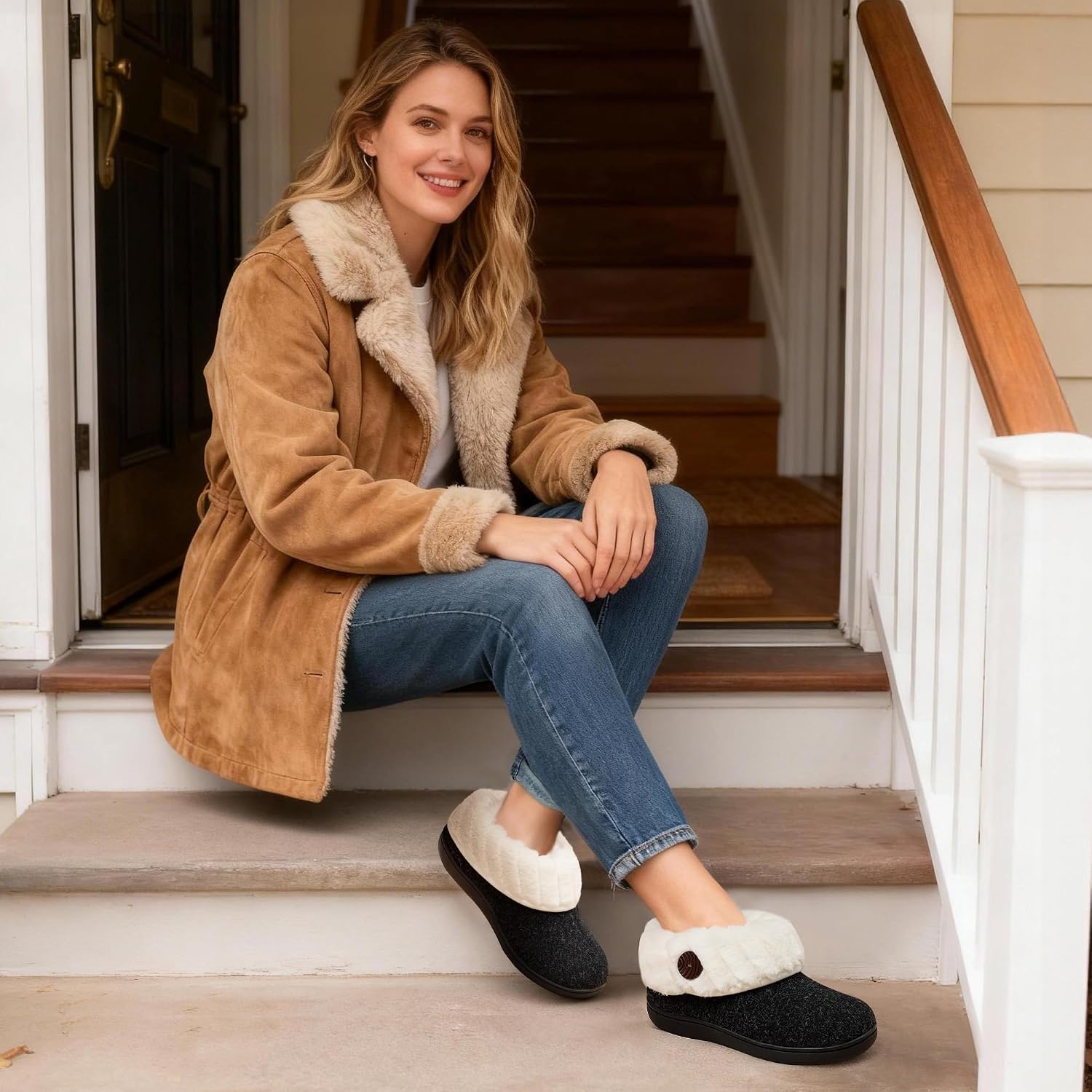 Detalle de Wishcotton Women's Bootie Slippers with Memory Foam