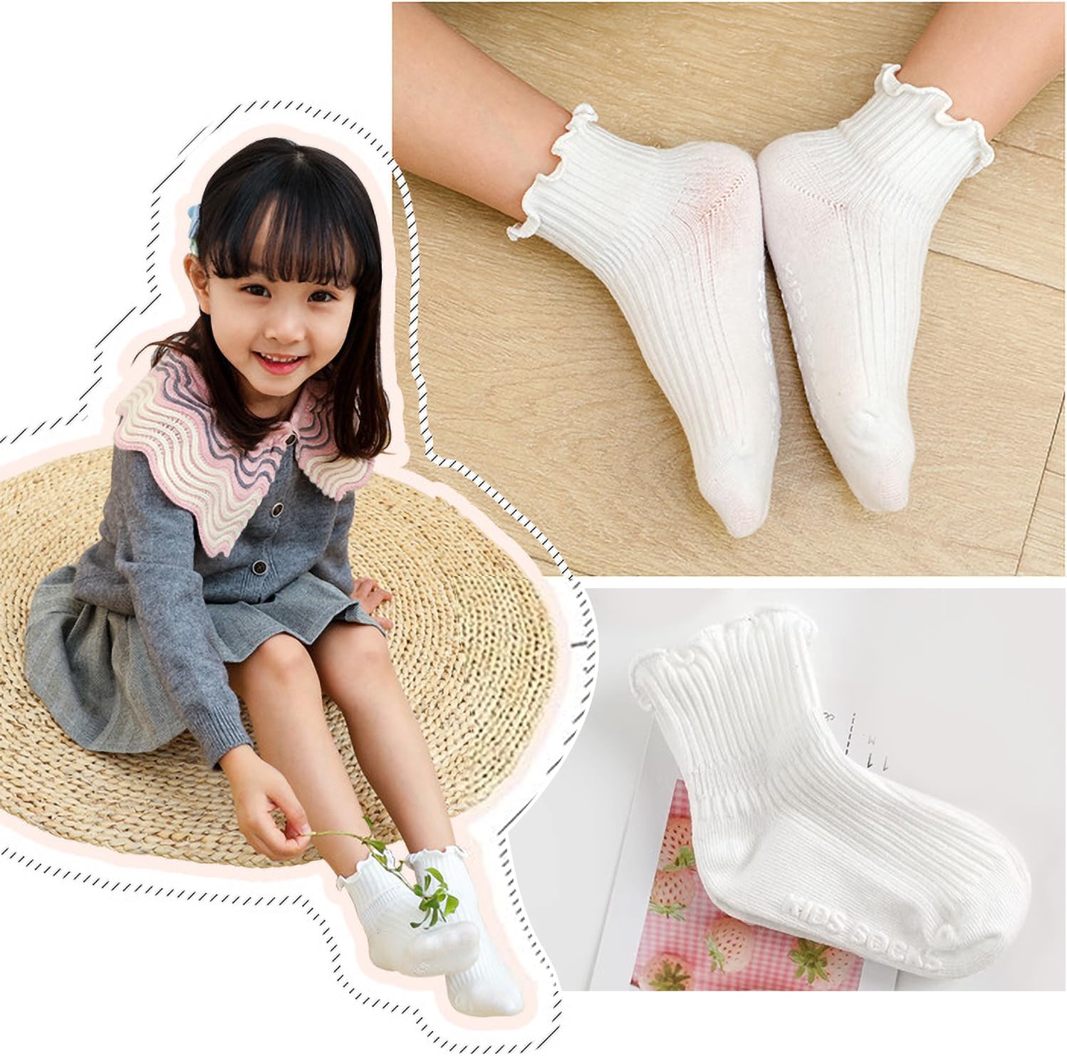 Detalle de DRESHOW Infant Ruffle Lace Non-slip Socks for Babes: 6-Pack Plain Frilly Baby Socks