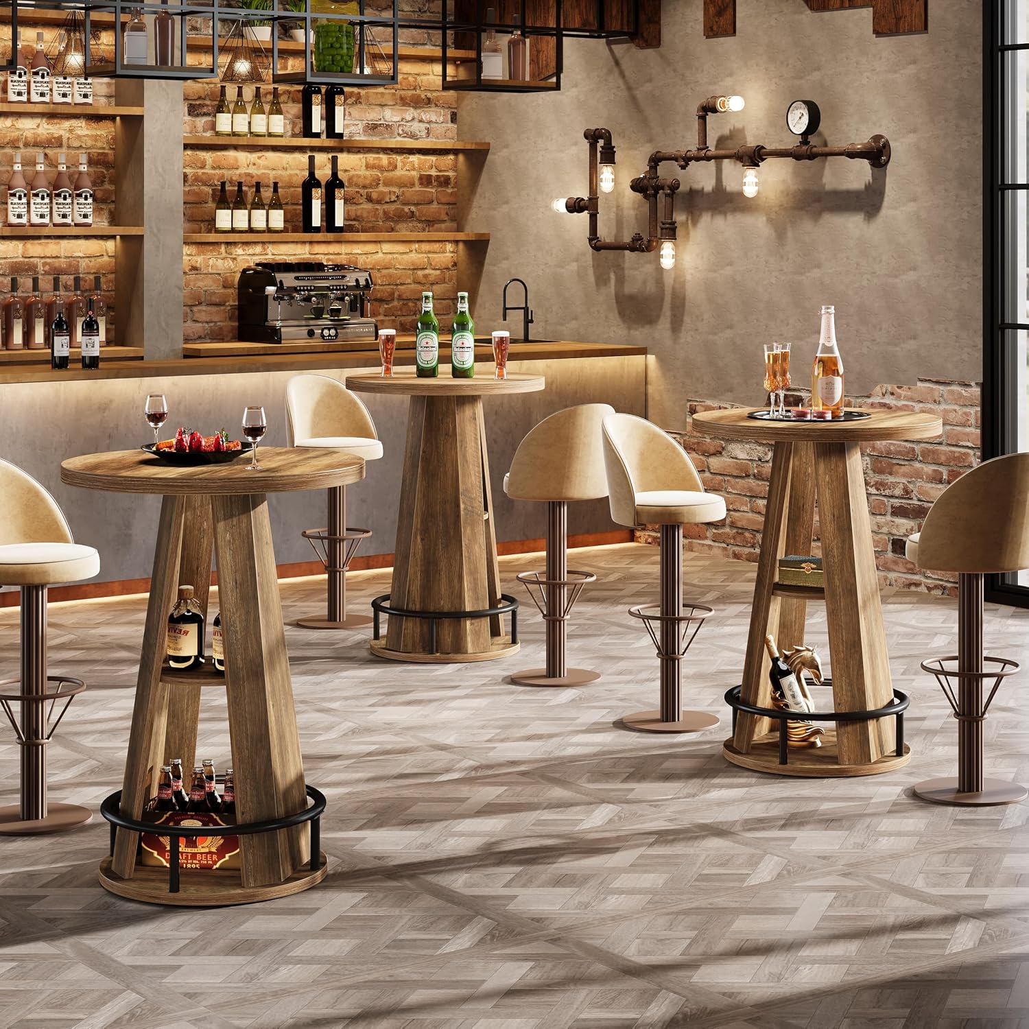 Thumbnail 4 de Tribesigns Round Bar Table, 3-tier storage