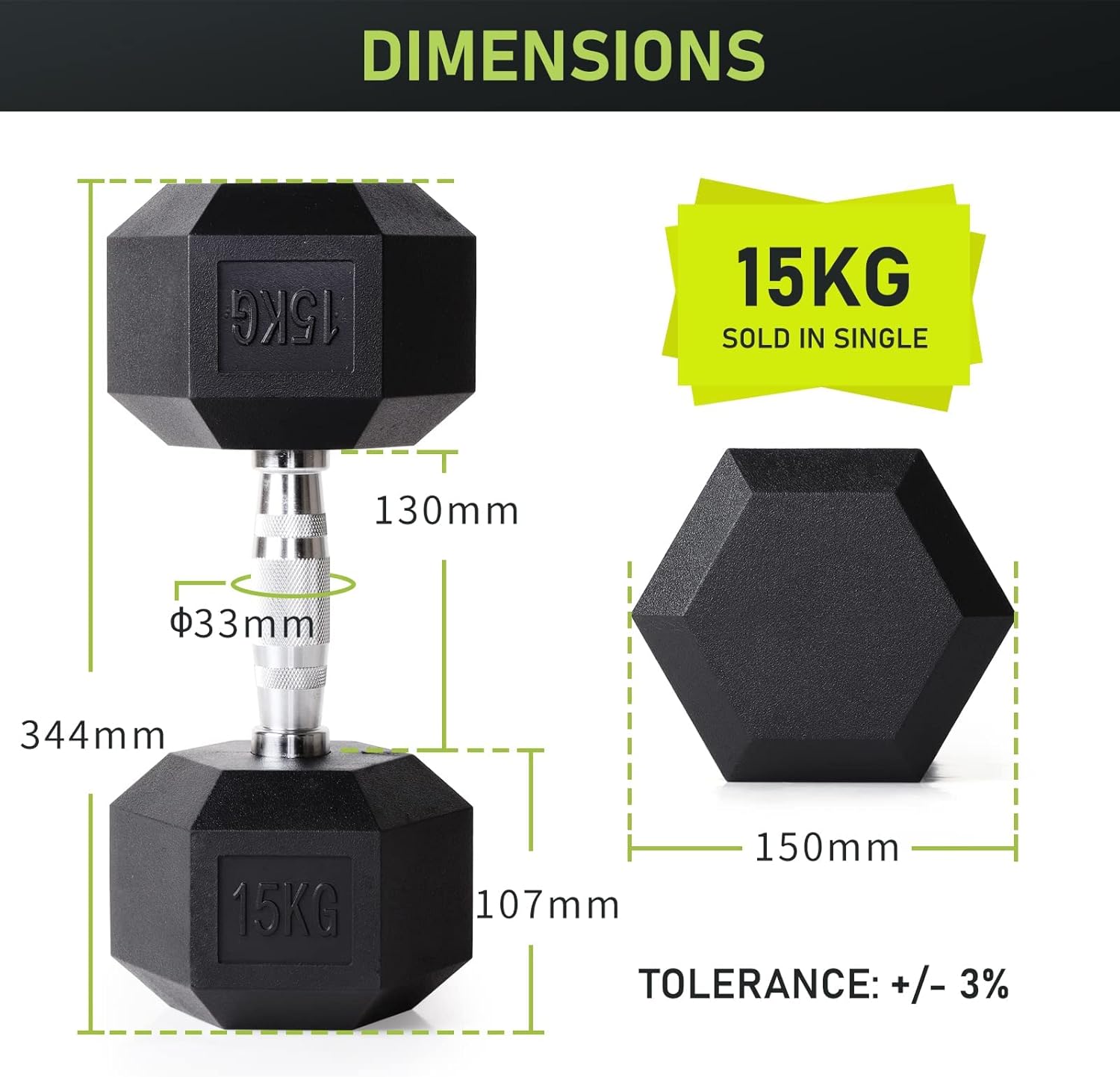 Thumbnail 5 de PhysKcal Hexagon Hanteln aus Poly-Gummi (2,5–30 kg) – rutschfeste Kurzhantel-Set mit ergonomischen verchromten Griffen