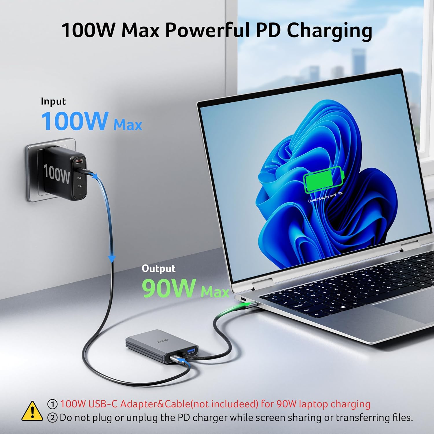 Detalle de Acer ODK540 4-in-1 USB-C Hub with Dual HDMI, 4K@60Hz and 100W PD
