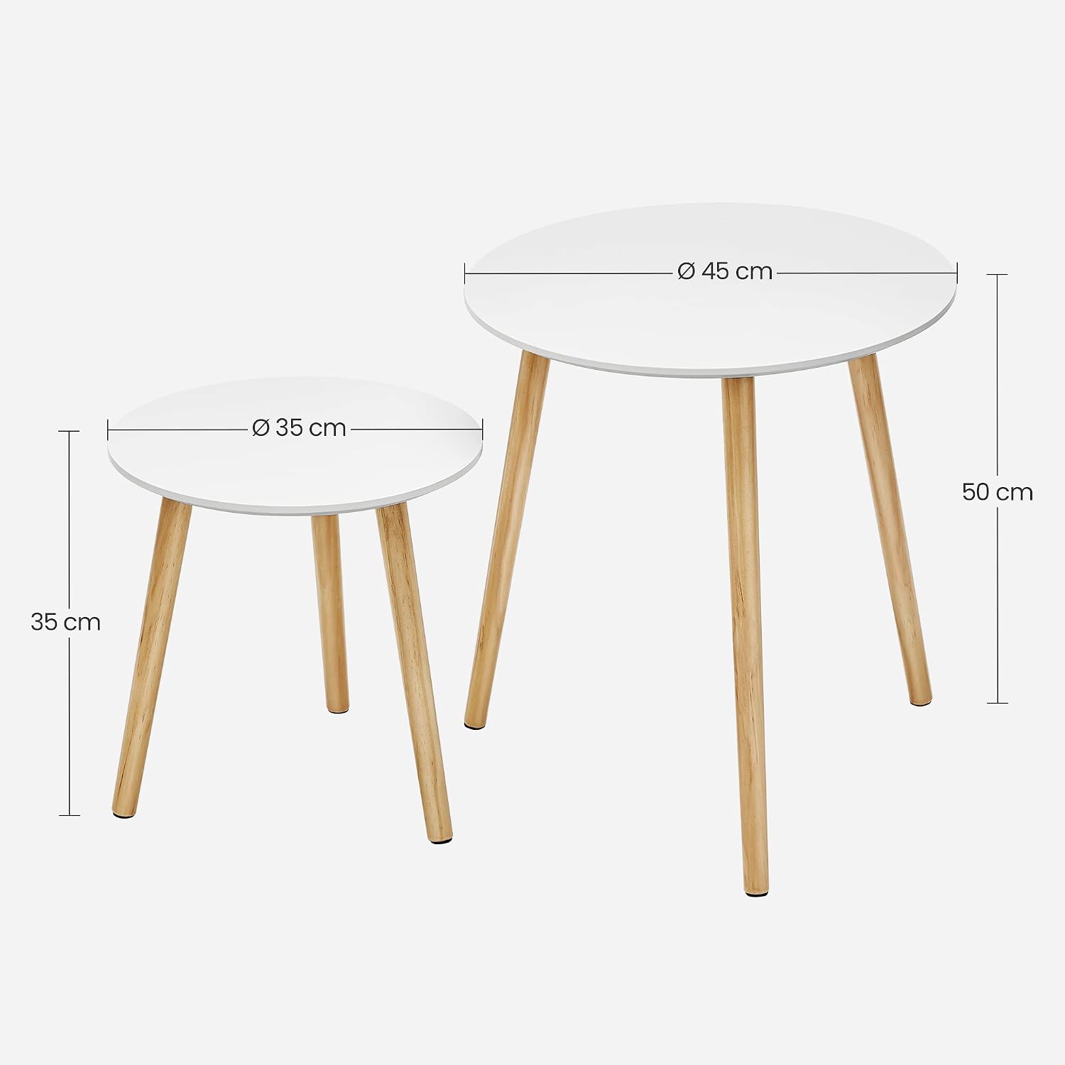 Detalle de VASAGLE LET07WN Nesting Side Tables, Set of 2, Round White and Natural