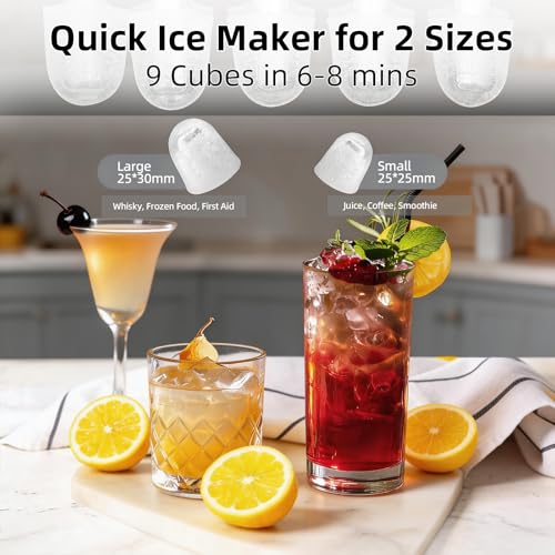 Detalle de COZYBRITE Ice Maker Machine Portable Countertop: 14kg/24h, 2 Cube Sizes, Self-Cleaning