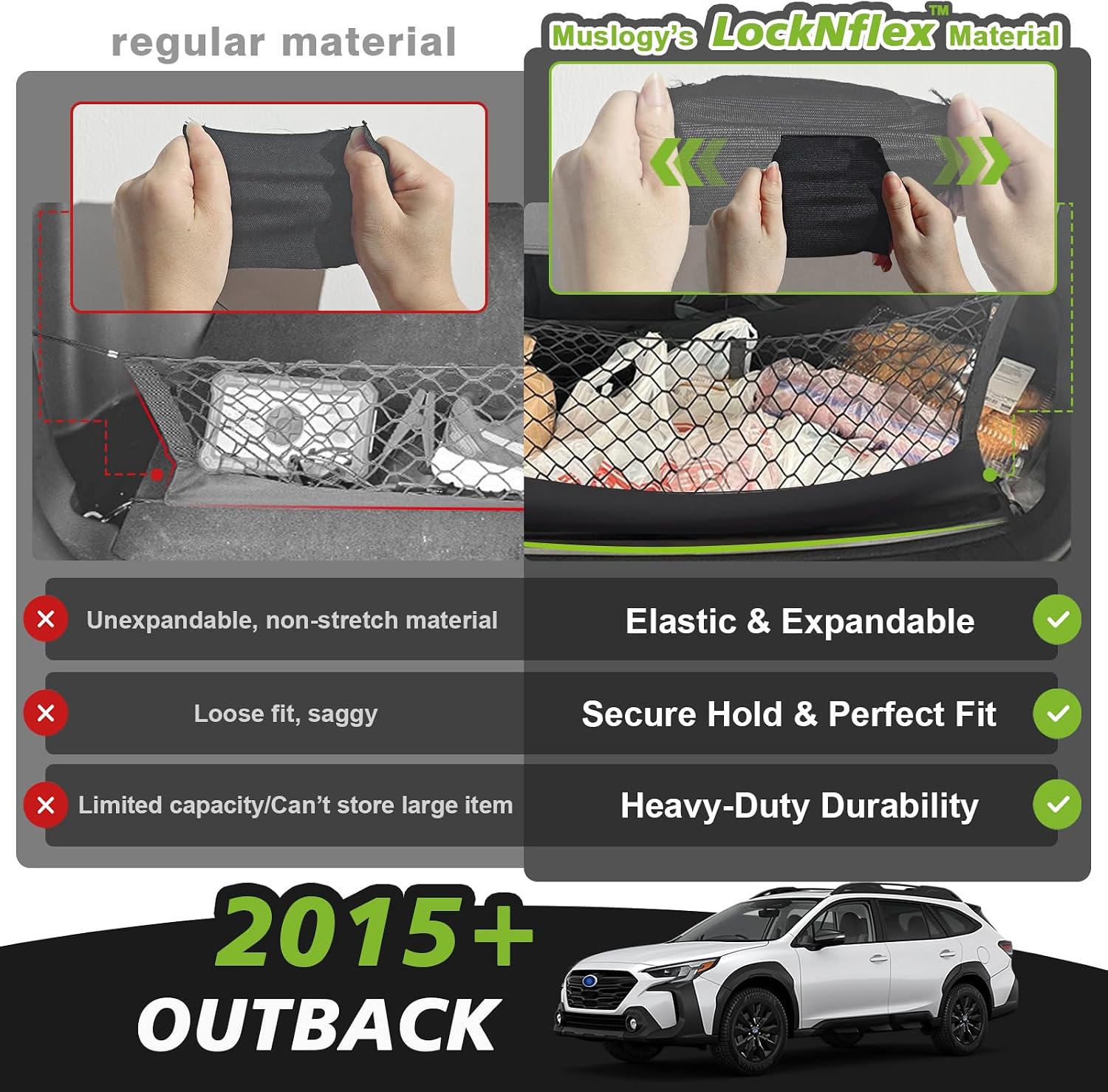 Detalle de Muslogy LockNflex Truck Bed Cargo Net for Subaru Outback (2015–2025) with Heavy-Duty Carabiners