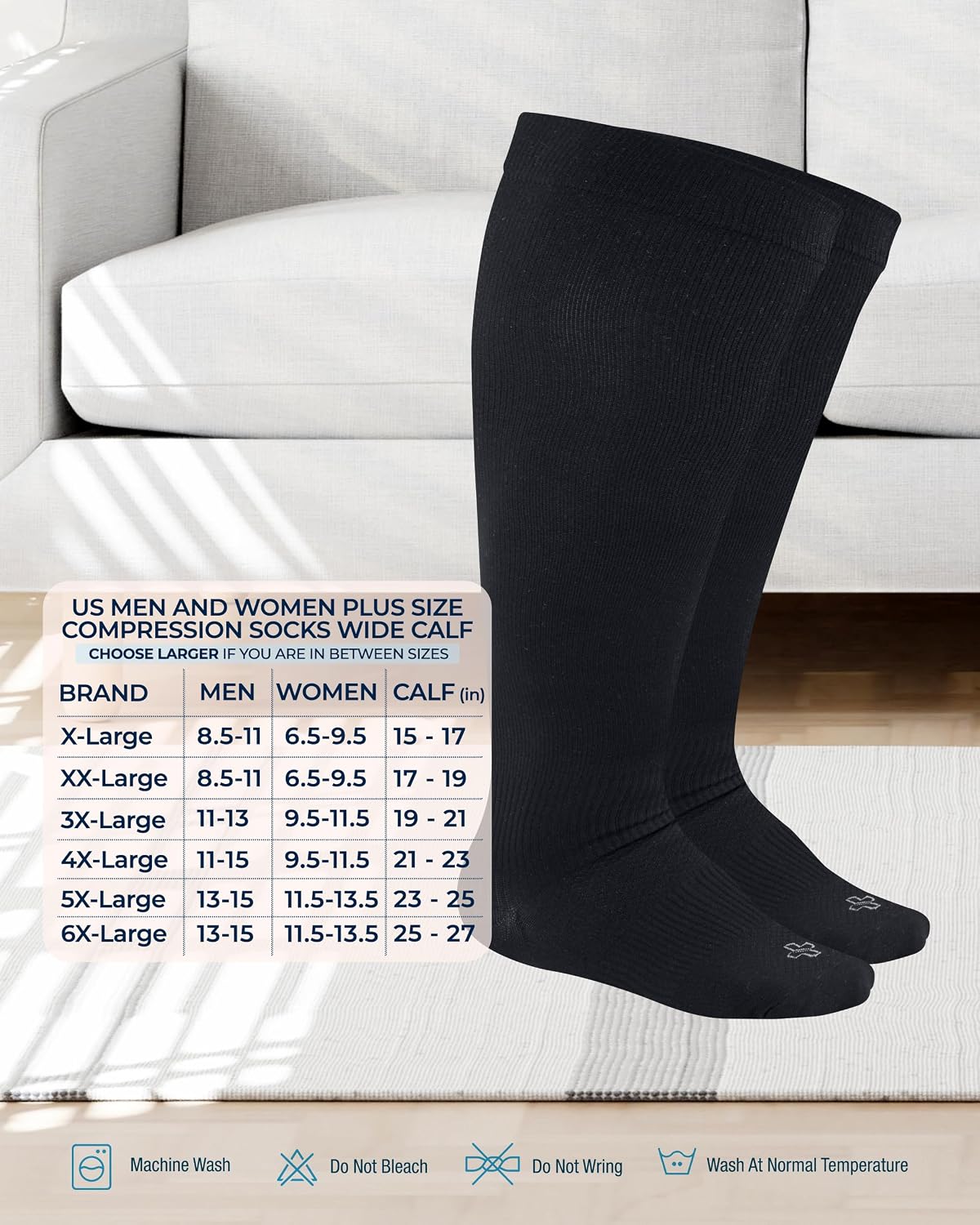 Thumbnail 6 de Doctor's Select Copper Plus Size Compression Socks Wide Calf (2 Pairs) – 20-30 mmHg, Tan, Extra Wide Calf
