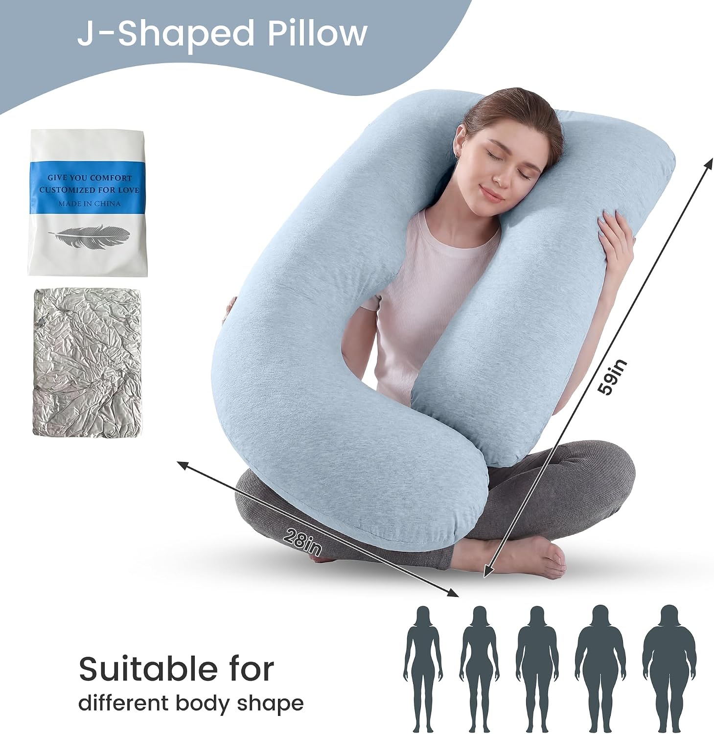 Detalle 2 de Jcickt 59" Full-Body Pregnancy Pillow with Cooling, Removable Cover