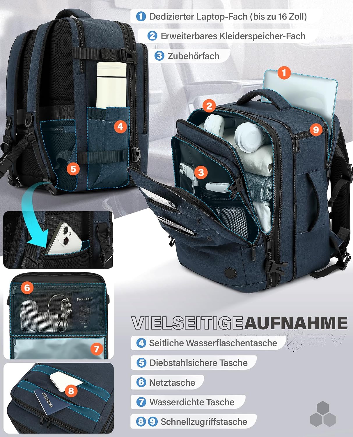 Detalle de VANKEV Handgepäck Rucksack 24–30L