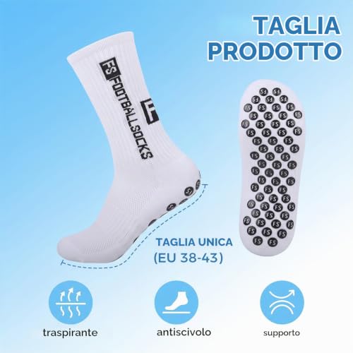 Thumbnail 6 de BODZWI Calze grip da calcio, 3 paia bianche in cotone traspirante