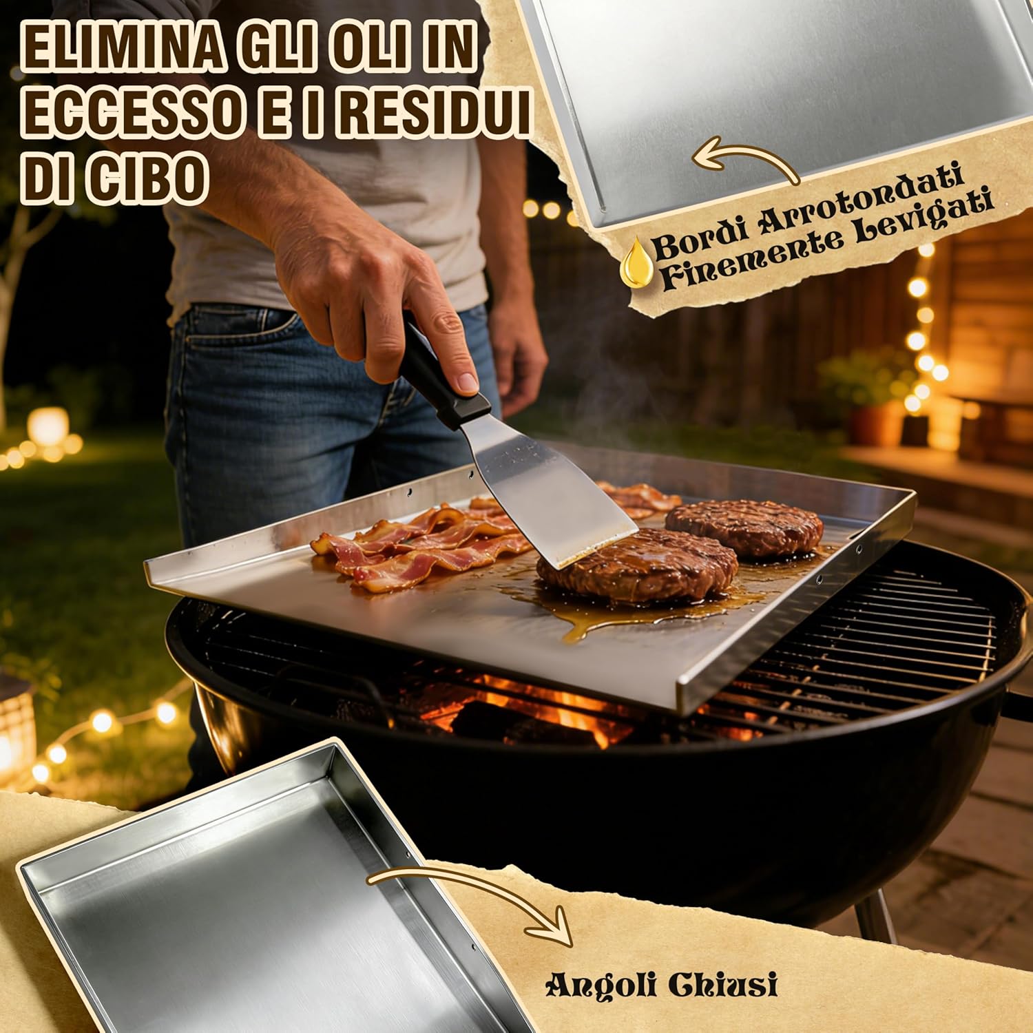 Thumbnail 6 de JONRRYIN Piastra in Acciaio Inox 40 × 30 cm per BBQ a Gas o Carbone con 2 Spatole e Manico Rimovibile