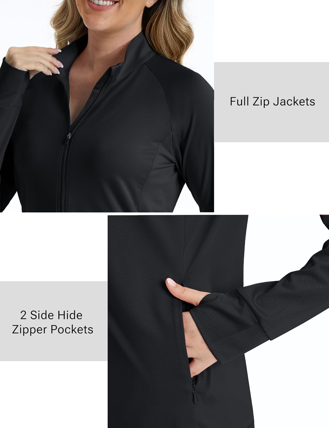 Detalle de MAGCOMSEN Women's UPF 50+ Zip-Up Athletic Jacket with Thumb Holes