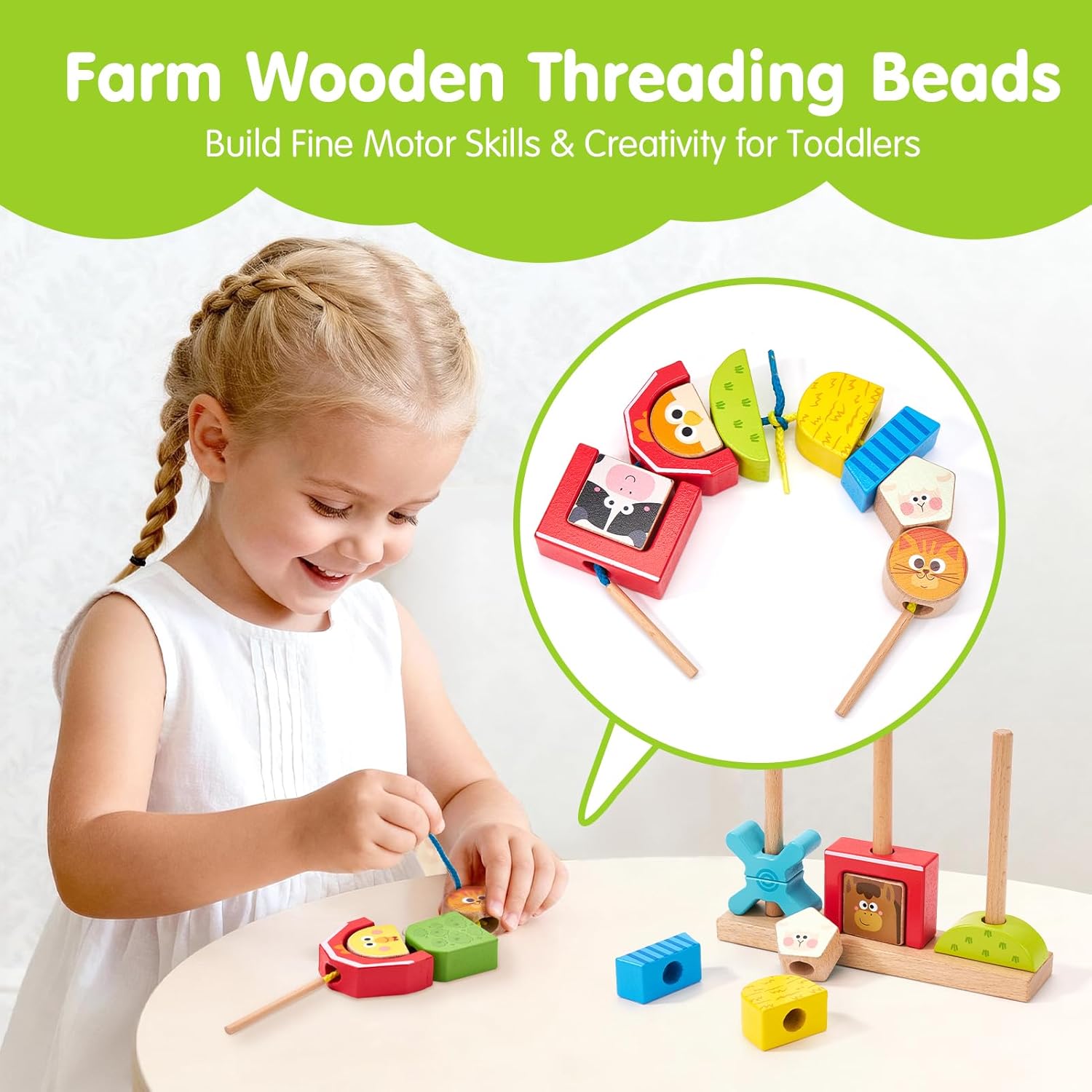 Thumbnail 4 de hahaland Wooden Farm Stacking & Sorting Toys for Toddlers (1+ Year) – Montessori-inspired, with Animal Blocks & Day-Night Cards