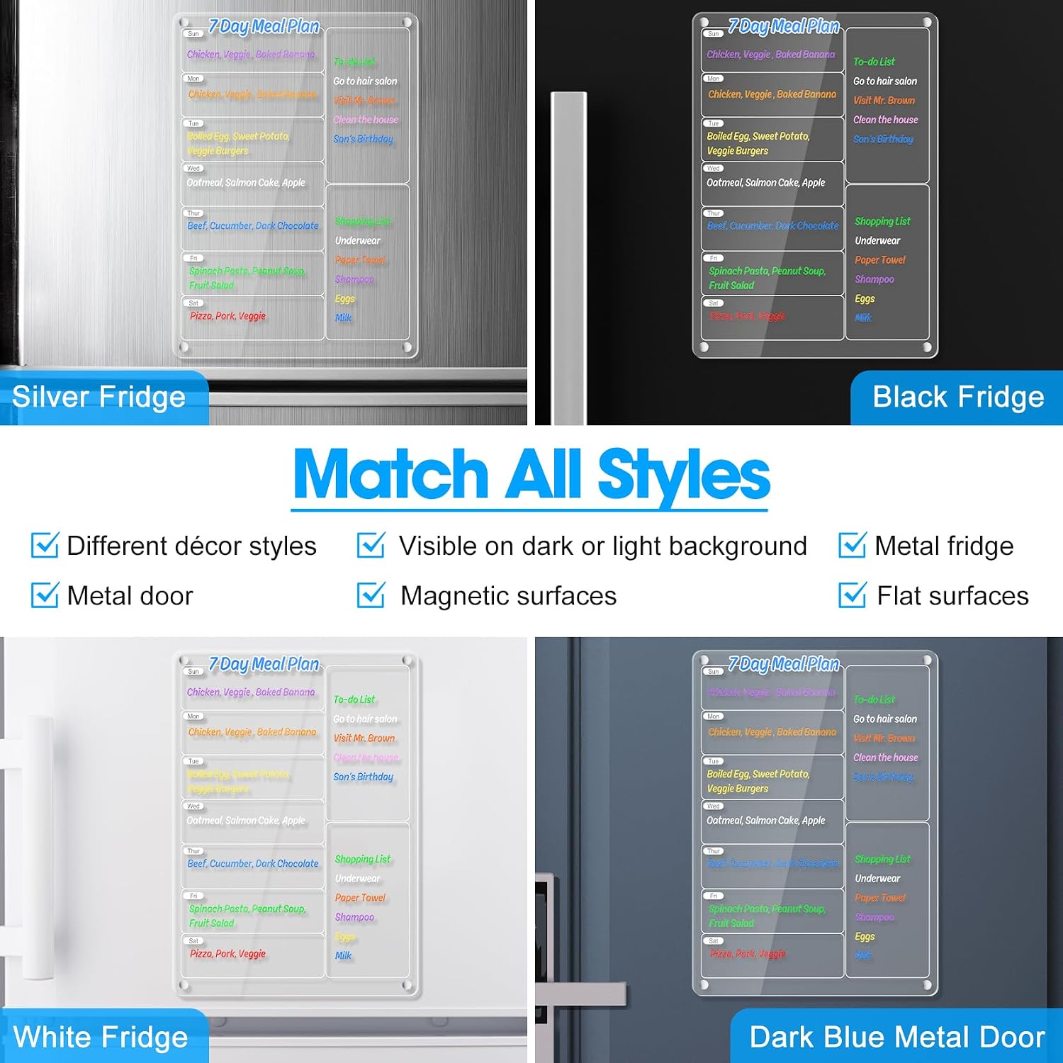 Detalle de OORAII Clear Acrylic Weekly Meal Planner Board, Magnetic, 7-Day Layout