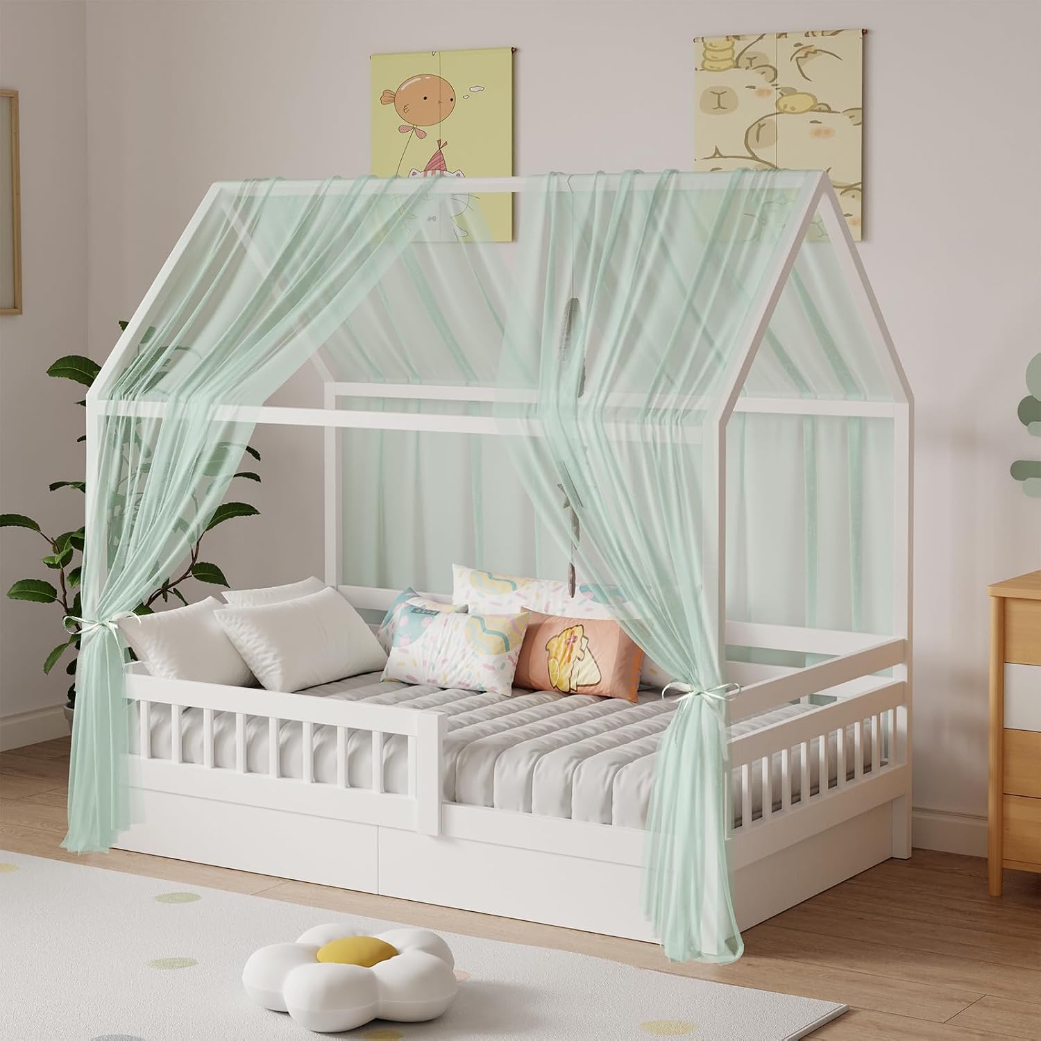 Thumbnail 5 de Zdada Hausbett Himmel Set – 2er Betthimmel 150 x 350 cm in Khaki