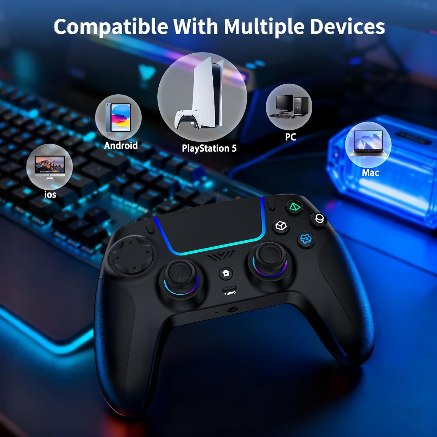 Thumbnail 6 de VidPPluing Wireless Controller with Hall Effect Triggers, RGB Lighting & Turbo (PS5/PC/Steam Deck/Phone)