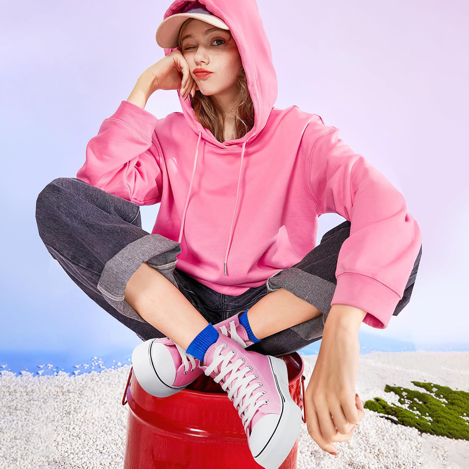 Thumbnail 2 de hash bubbie High-Top Canvas Sneakers with Lace-Up Fit and Rubber Grip Sole