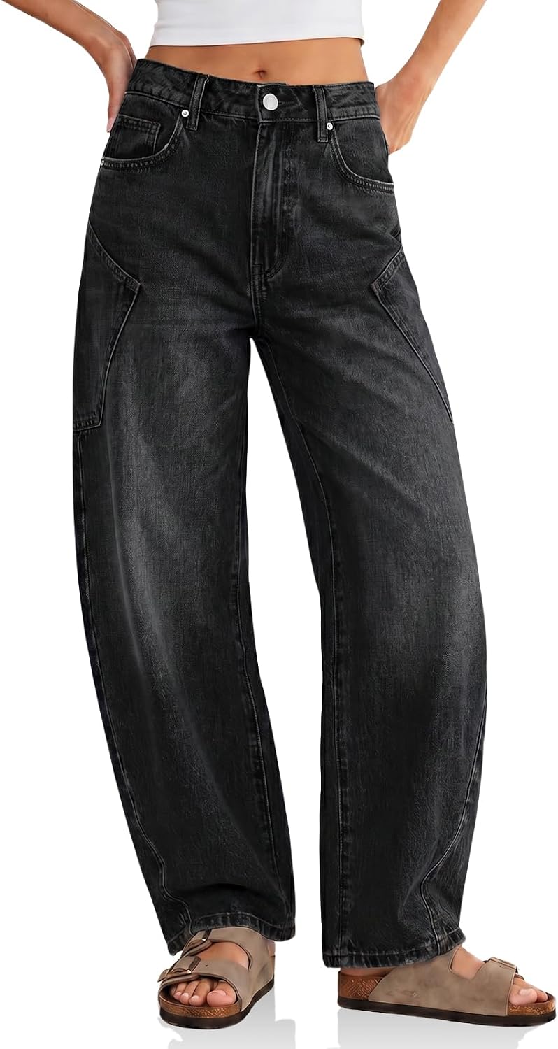 Detalle de Flowyair Women's Barrel Jeans High-Rise Fit
