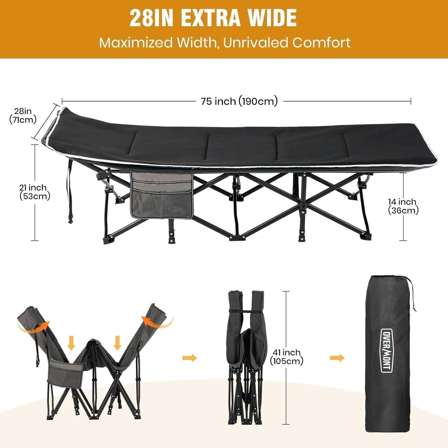 Detalle de OVERMONT Oversized Folding Camping Bed 550 lbs