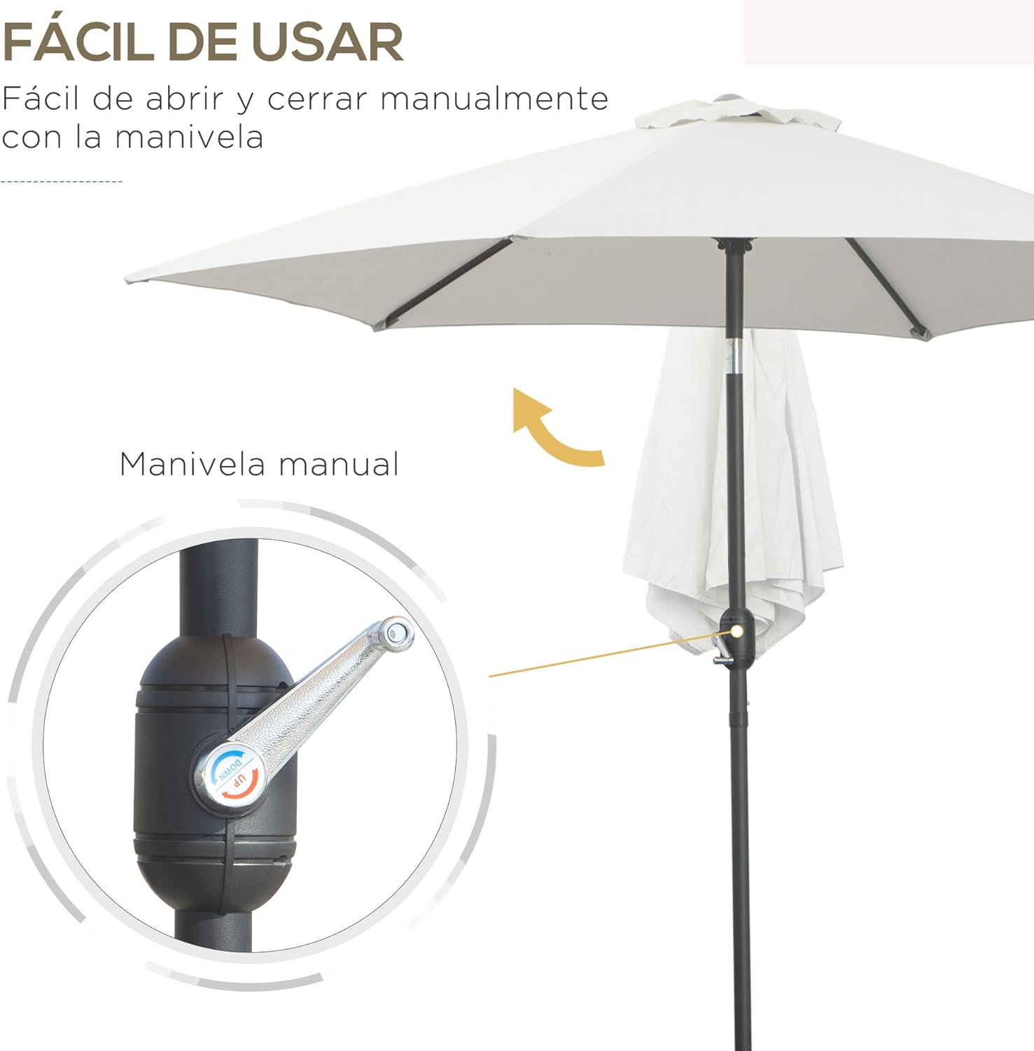 Thumbnail 2 de Outsunny Sombrilla de Jardín Ø260 cm parasol reclinable
