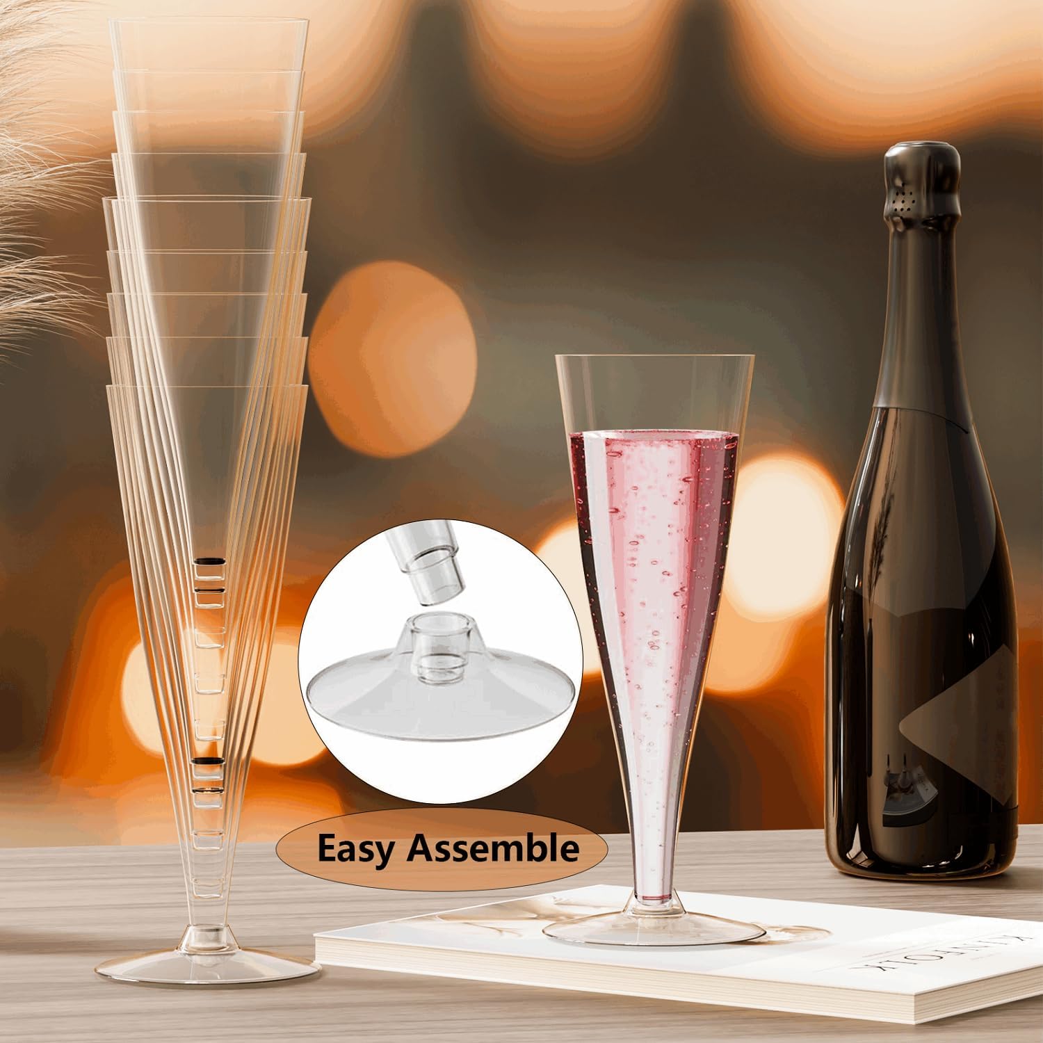 Detalle 2 de Lazyshine Plastic Champagne Flutes Disposable Wine Glasses (40 Pack, Clear 4.5oz) for Mimosas & Events