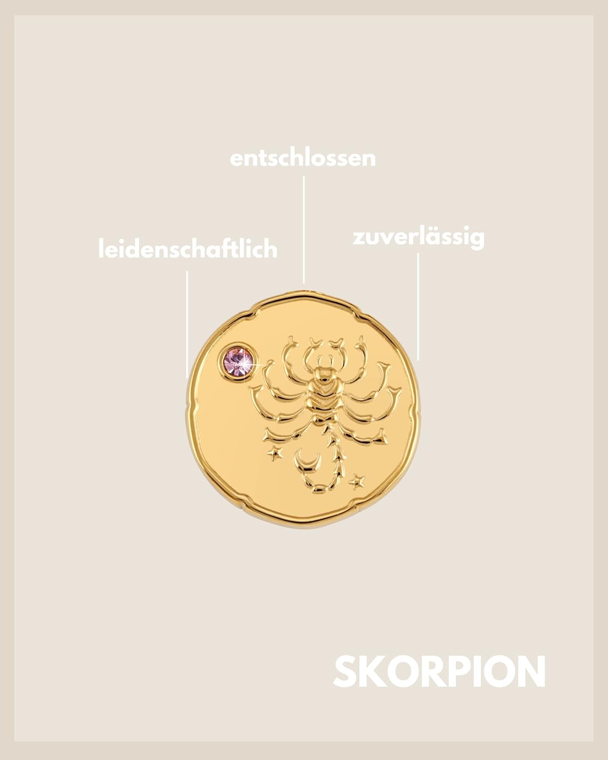 Detalle de GD GOOD.designs Sternzeichen Kette Gold mit Geburtsstein – 18K vergoldete Halskette mit Zodiac Anhänger (42–47 cm, 20 mm Anhänger)