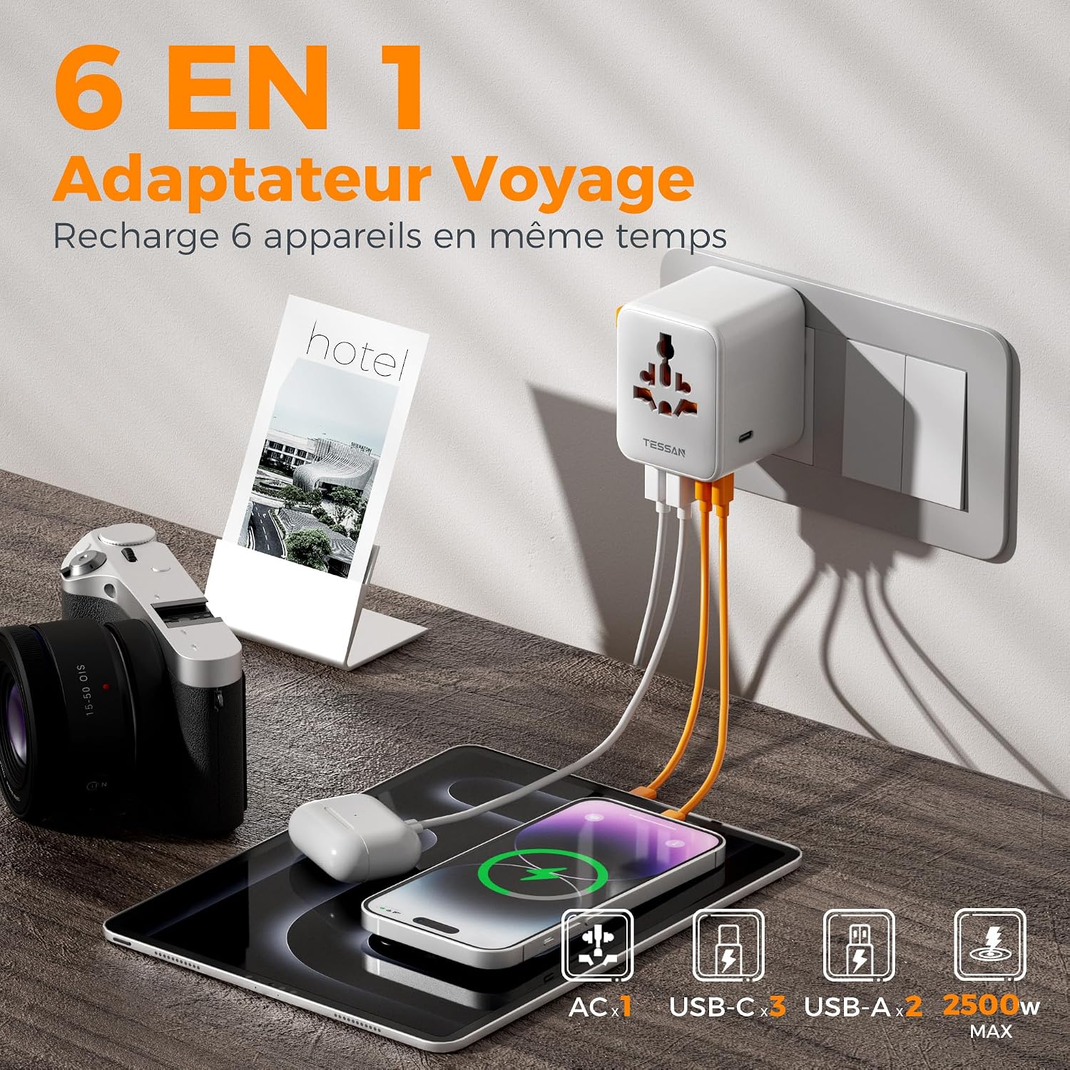 Detalle 2 de TESSAN Adaptateur universel 2500 W 🔌