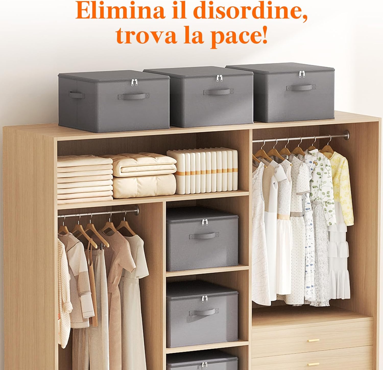 Detalle de Lifewit Scatole Portaoggetti Tessuto 40L Set di 3 – Ceste con Coperchio Grigio 40×40×25 cm
