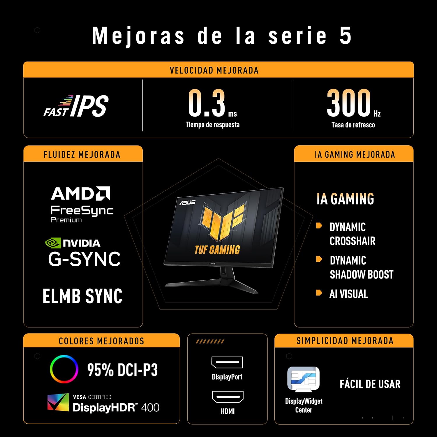 Detalle de Asus TUF VG27AQM5A monitor 27 pulgadas 300 Hz