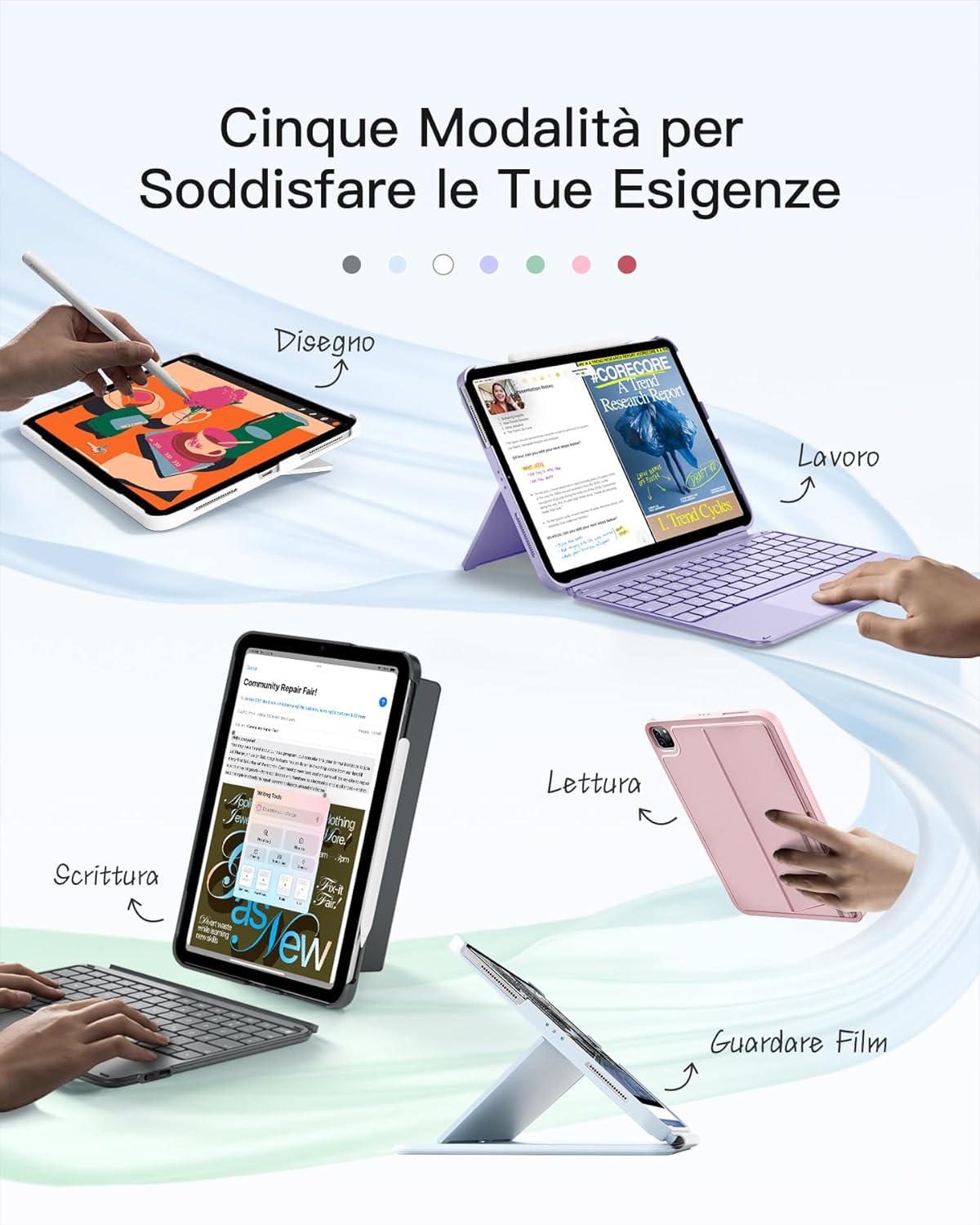 Thumbnail 4 de Custodia con tastiera Inateck per iPad 11ª/10ª gen e iPad Air 11" con touchpad removibile, grigio AceTouch