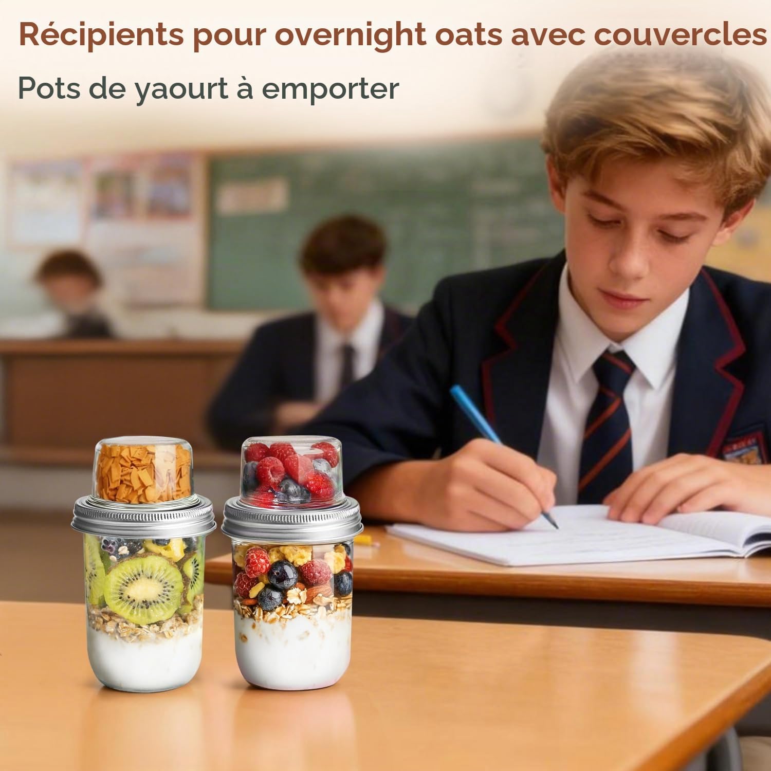 Thumbnail 6 de ComSaf Overnight Oats Gläser/480+120ml/2pcs yoghurtpotten van glas, set van 2