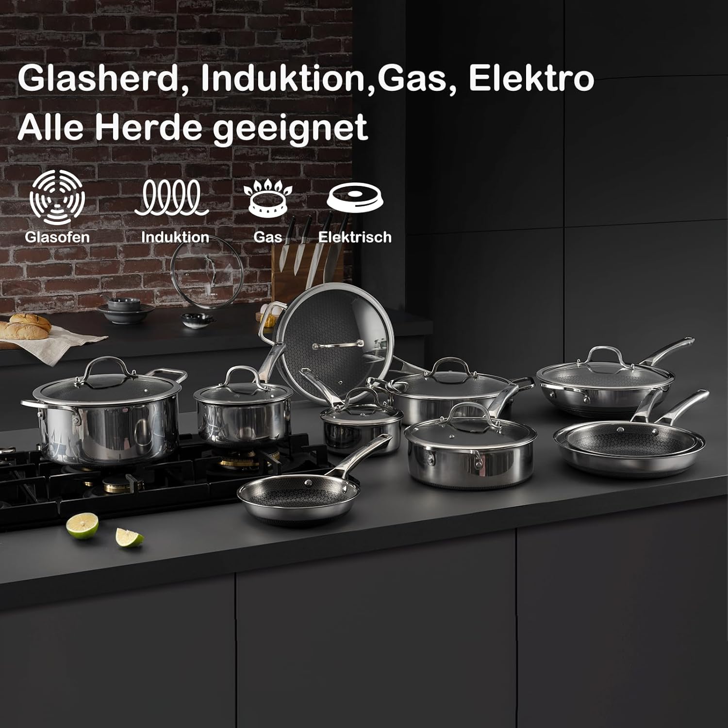 Thumbnail 5 de Wokpfanne 30 cm & Bratpfannen 24+28 cm – Hybrid-Wok-Set mit Antihaft-Wabenbeschichtung