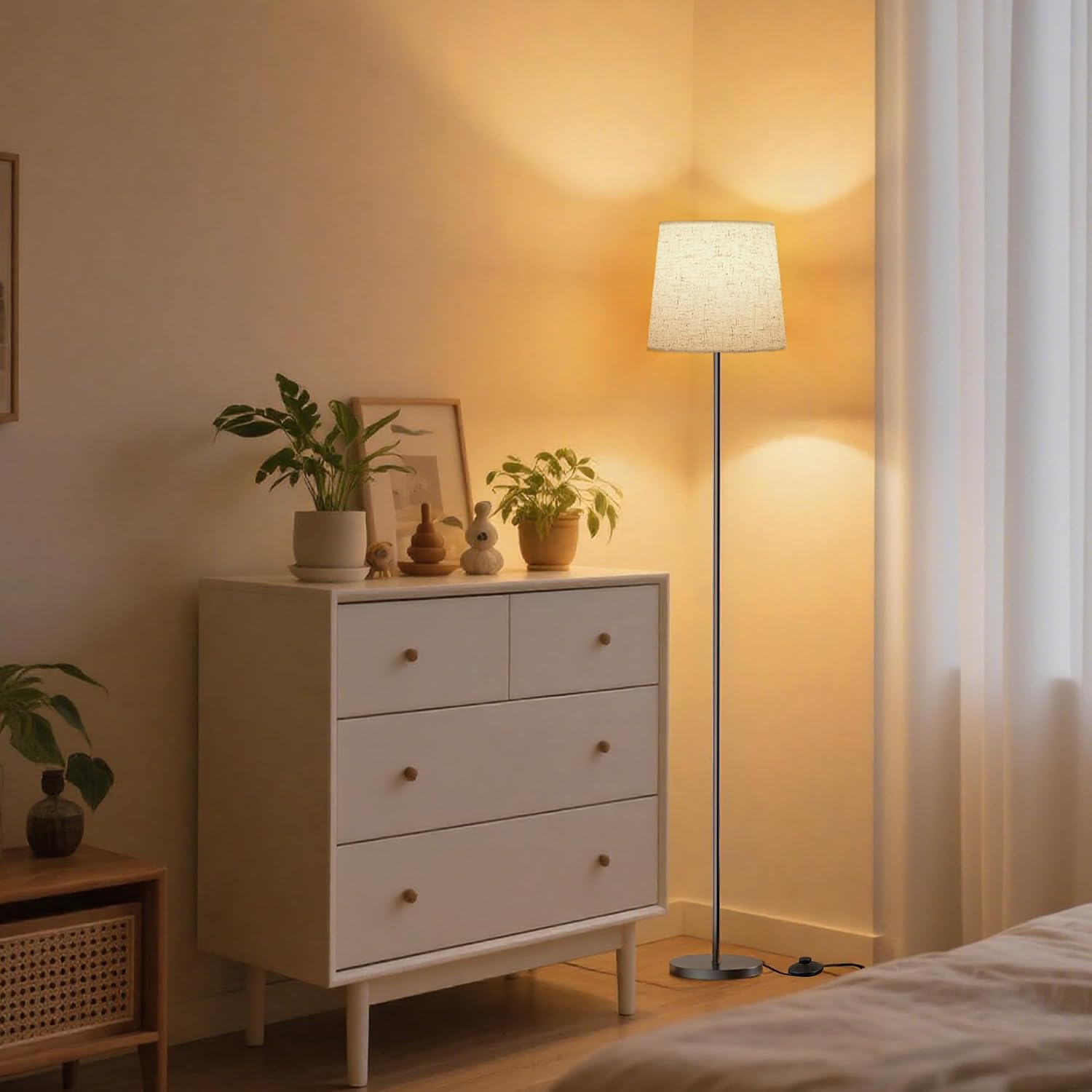 Detalle 2 de SIBRILLE 9W LED-Stehlampe mit Dimmer und Leinen-Schirm