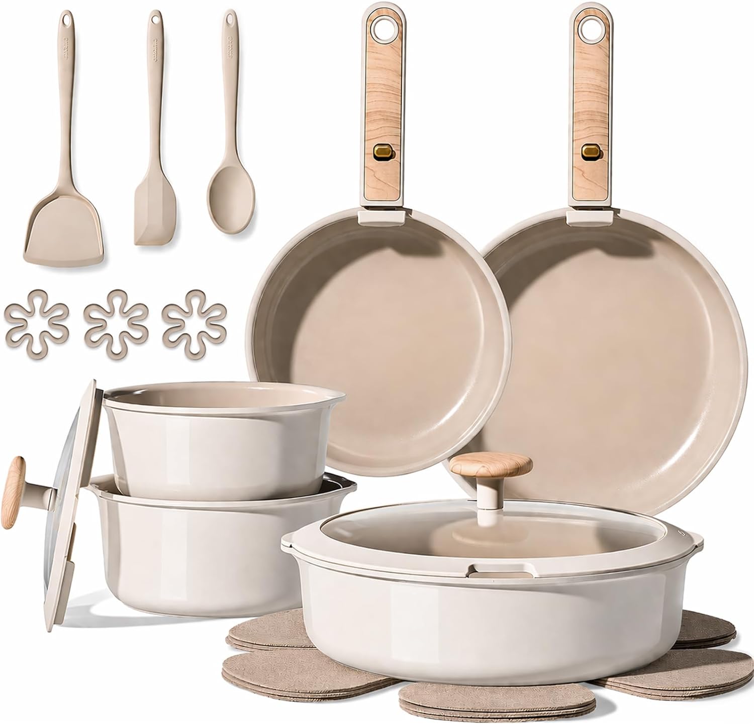 Detalle de CAROTE Nonstick Pots and Pans Set with Detachable Handle — 19-Pc Induction Ready Cookware for Small Spaces