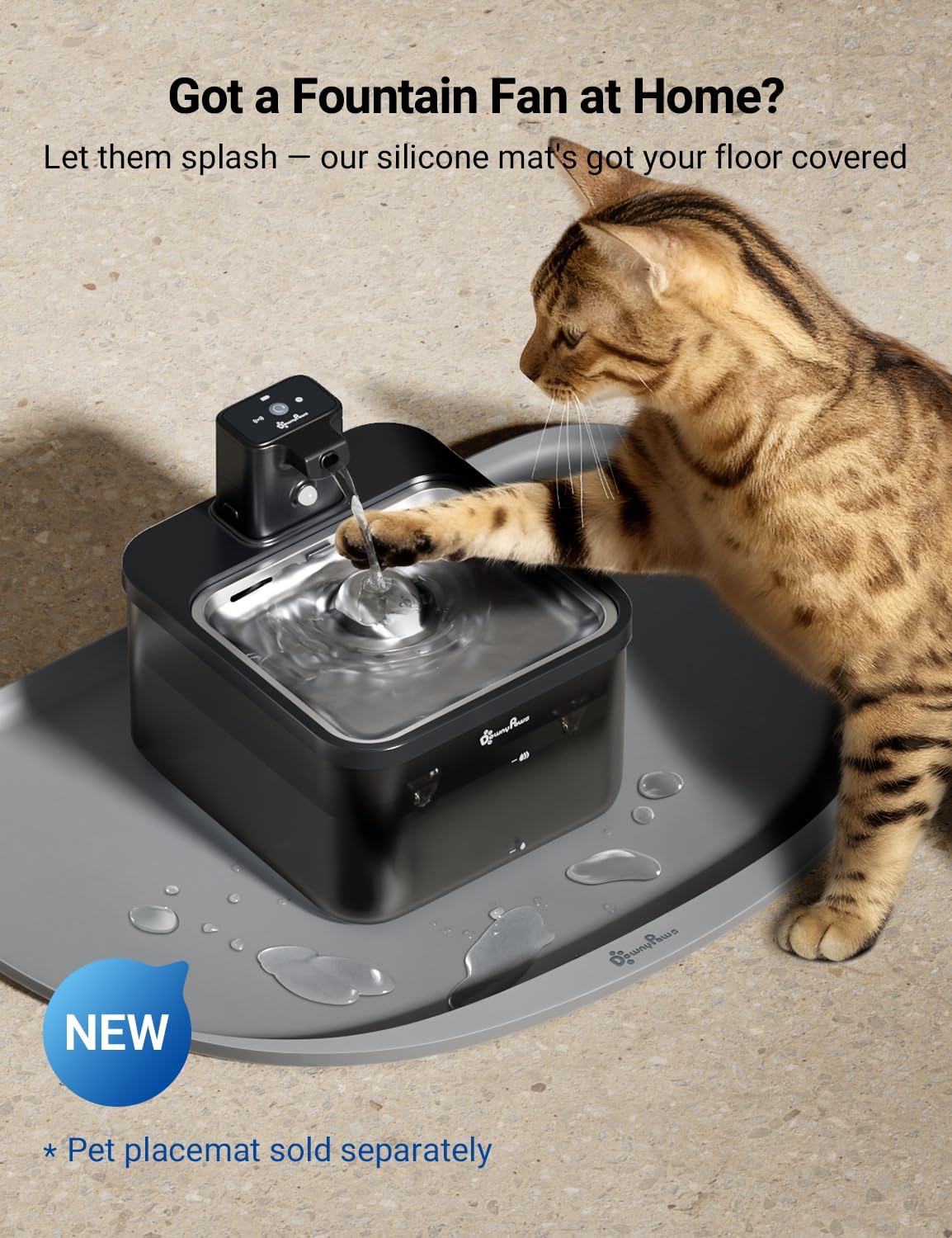 Thumbnail 6 de DownyPaws Wireless Cat Water Fountain – 2.5L, Battery-Operated, Motion Sensor & Stainless Steel Tray