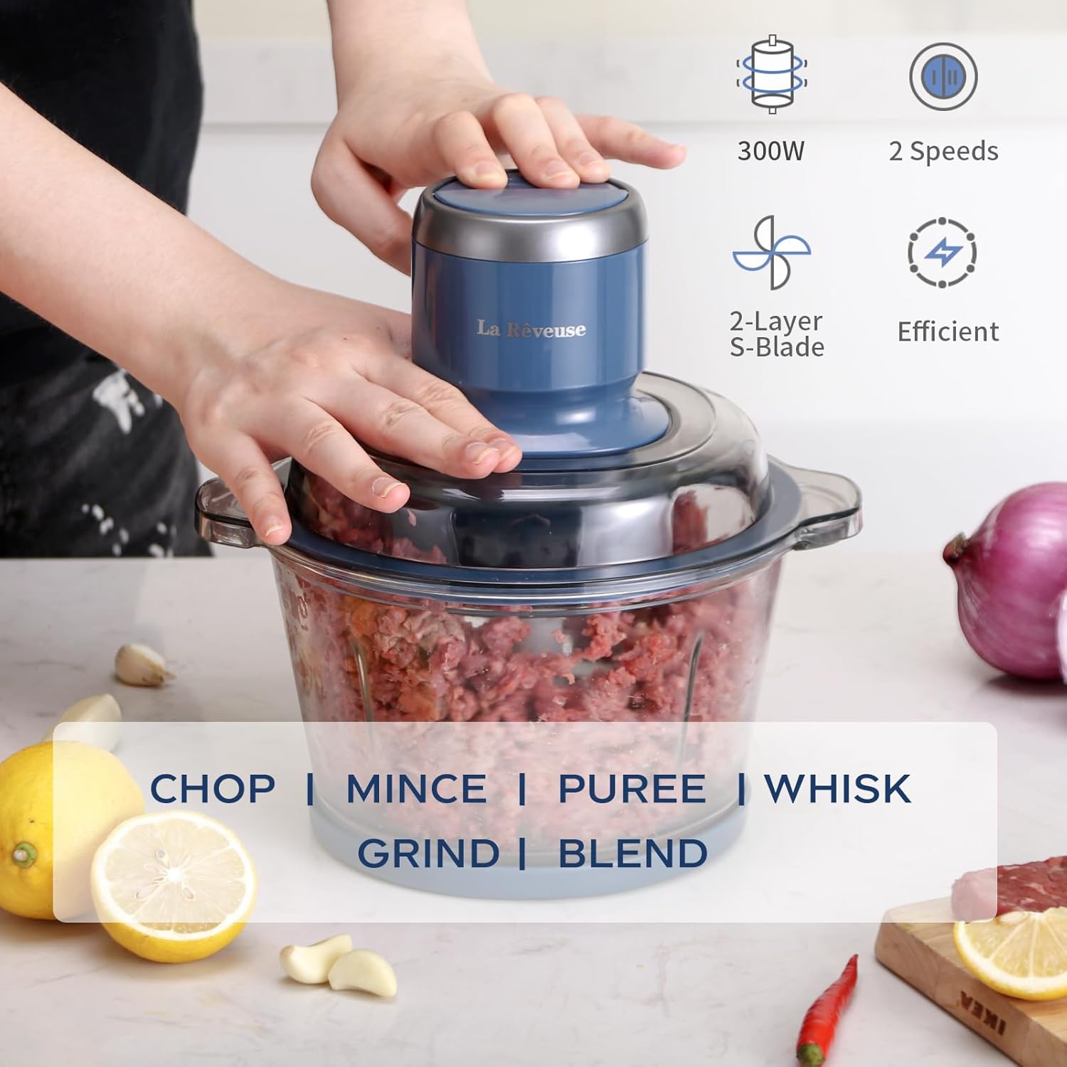 Detalle 2 de La Reveuse Food Processor: 7-Cup Glass Bowl, 300W Electric Chopper with 4 Bi-Level Blades